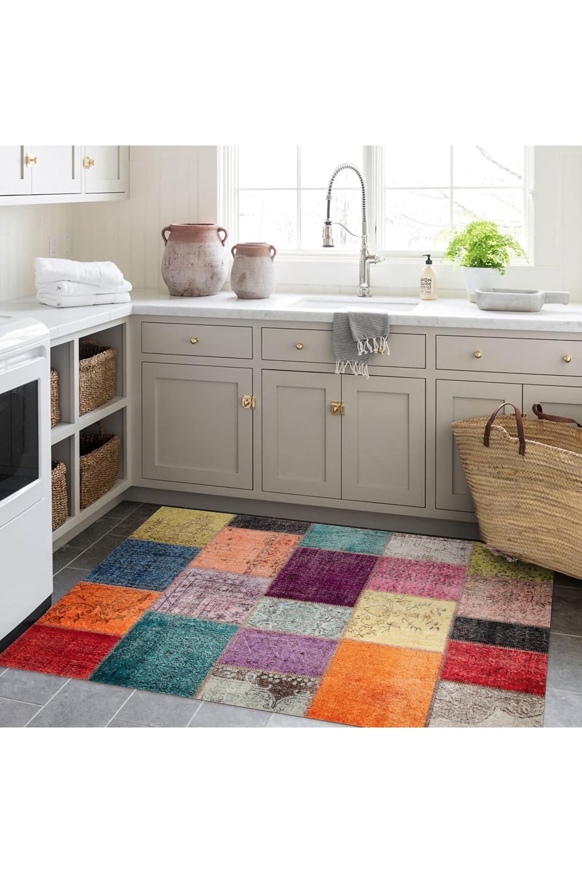 Cansu Koleksiyonu Patchwork Görünümlü Çok Renkli Dokuma Taban Modern Dekoratif Halı cansu10
