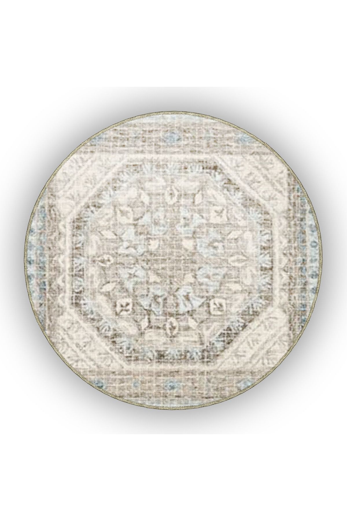 Açık Mavi ve Kahve Temalı Geleneksel Motif Etnik Desenli Vintage Dekoratif Halı 5014