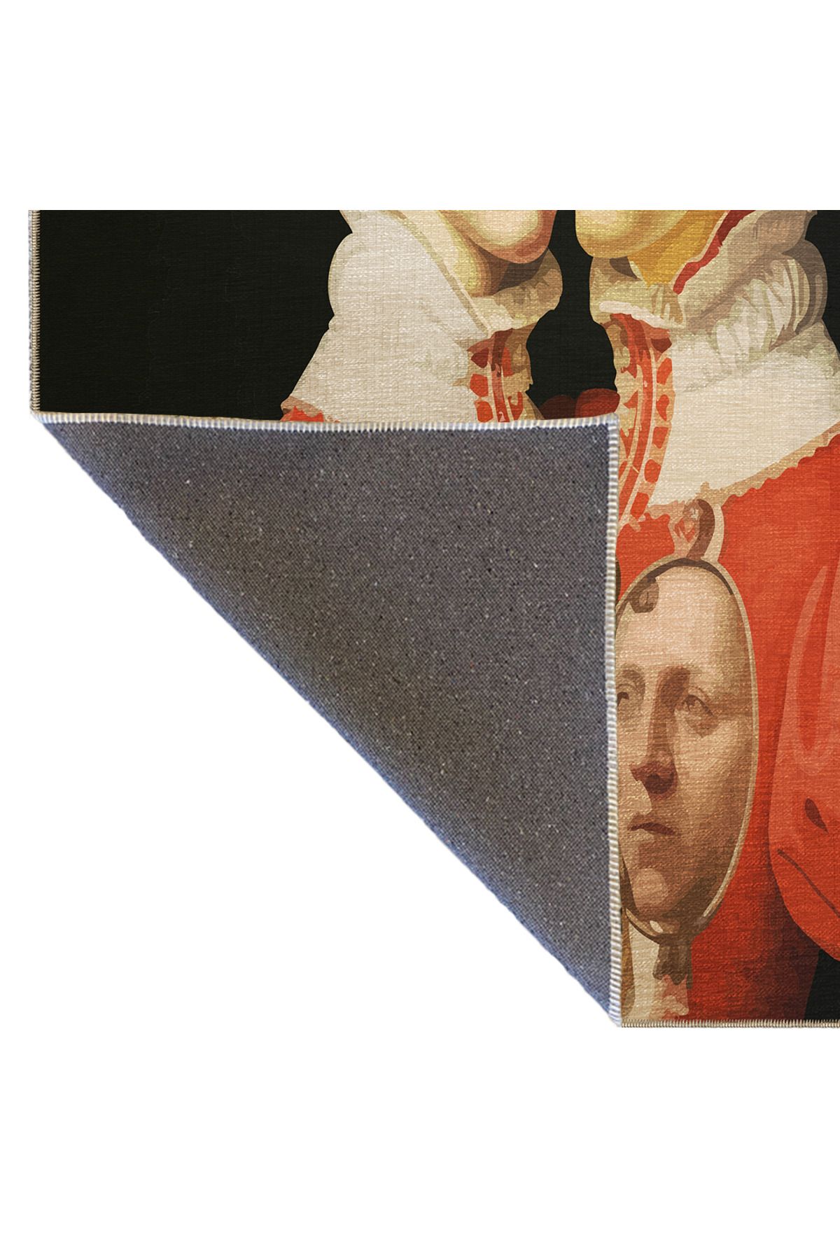 Siyah Temalı Sürrealist Tasarım Portre Desenli Modern Dekoratif Halı 3504