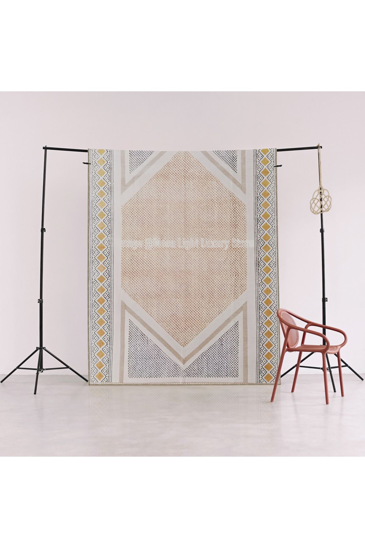 Pembe Mavi Temalı Altıgen Geometrik Şekil Desenli Modern Dekoratif Halı 1909