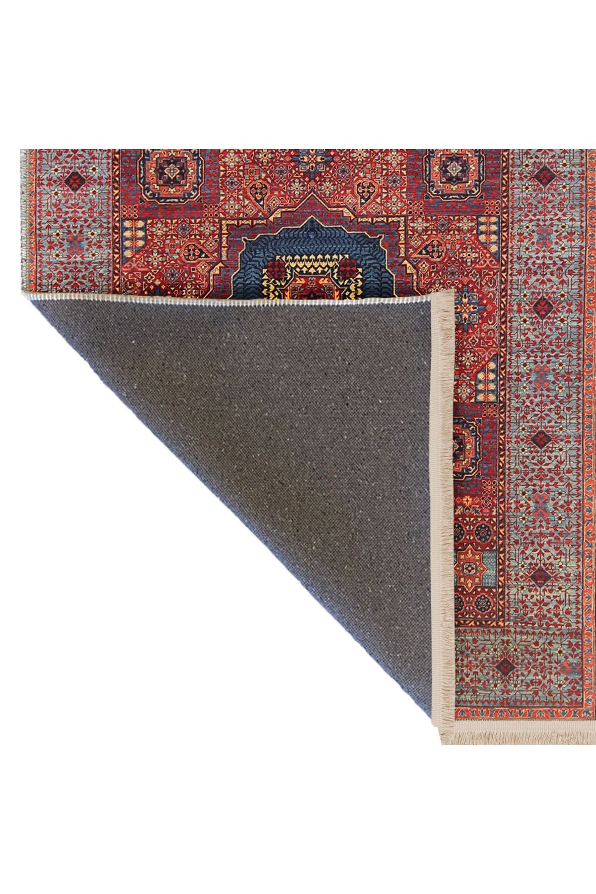 Memlük Koleksiyonu Kiremit Renk Etnik Motif Desenli Dokuma Taban Vintage Dekoratif Halı memlük32