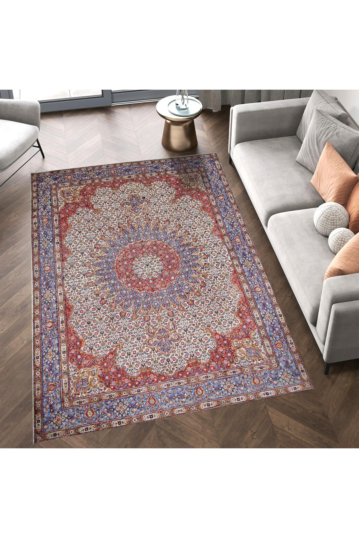 Mete Koleksiyonu Çok Renkli Geleneksel Motifler Desenli Vintage Dekoratif Halı 32