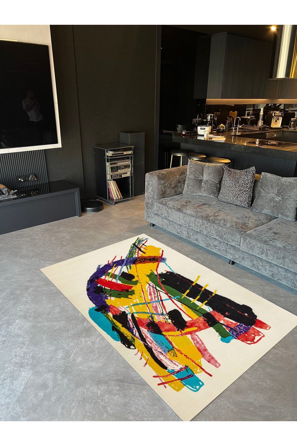 Soyut Desenli Çok Renkli Dokuma Taban Dijital Baskılı Halı Mira 1395