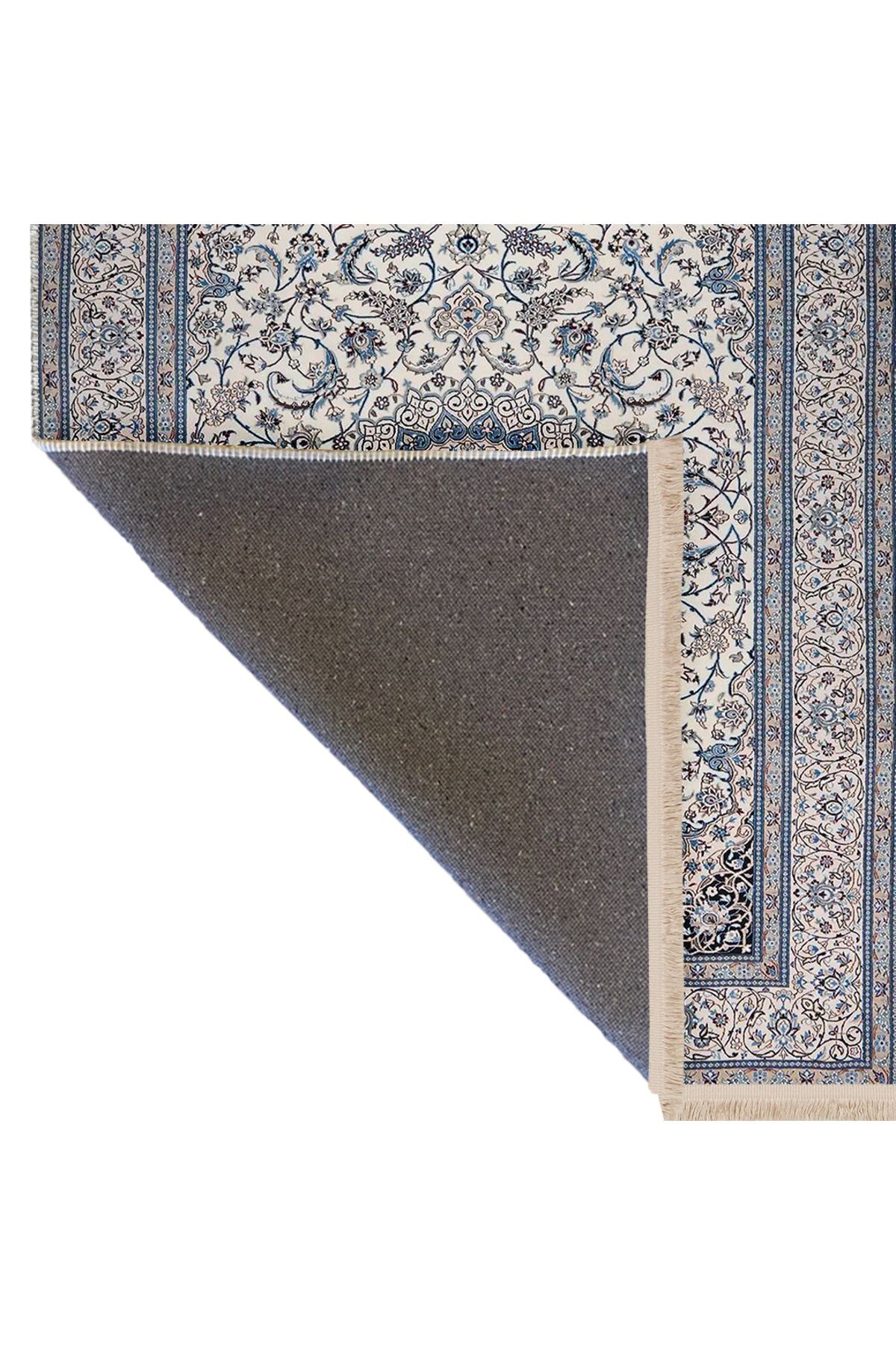 Güney Koleksiyonu Mavi Gri Tonlar Geleneksel Motif ve Çiçek Desenli Vintage Dekoratif Halı 24