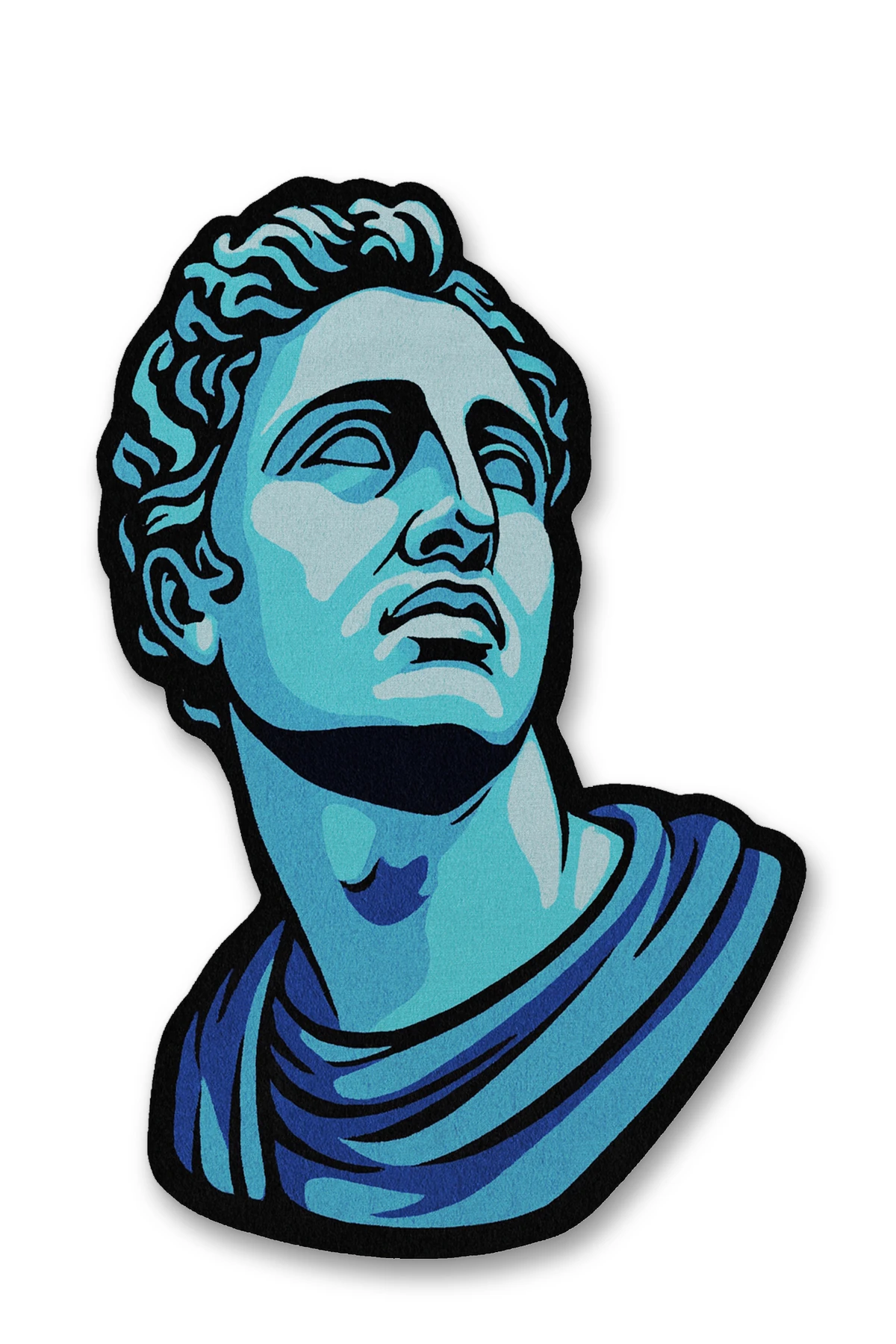 MOSSO Mavi Tonda Yunan Heykeli Figürü Desenli Dokuma Taban Modern Dekoratif Halı mosso343