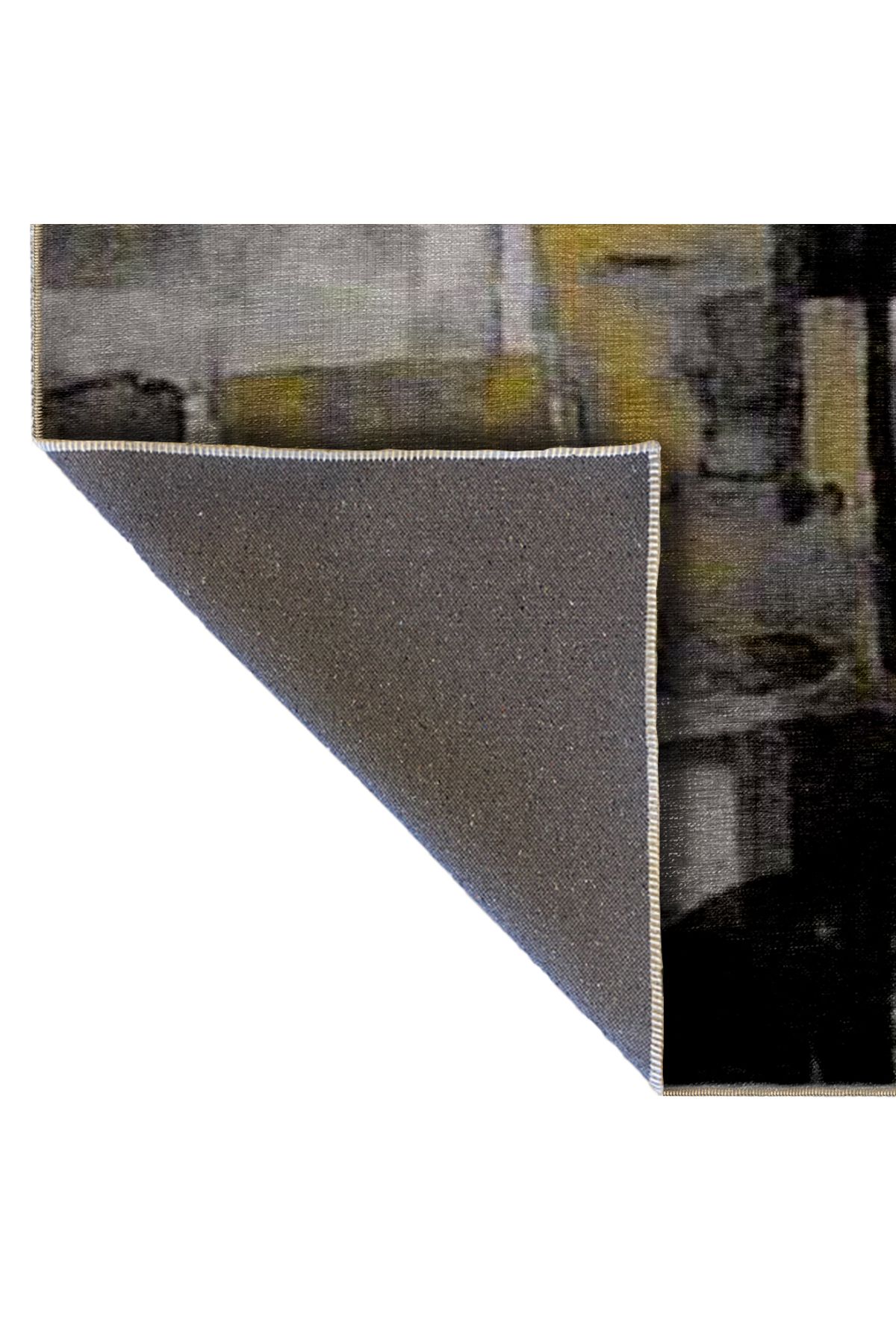 Gri Sarı Temalı Geometrik Duvar Grafiti Desenli Modern Dekoratif Halı 5304