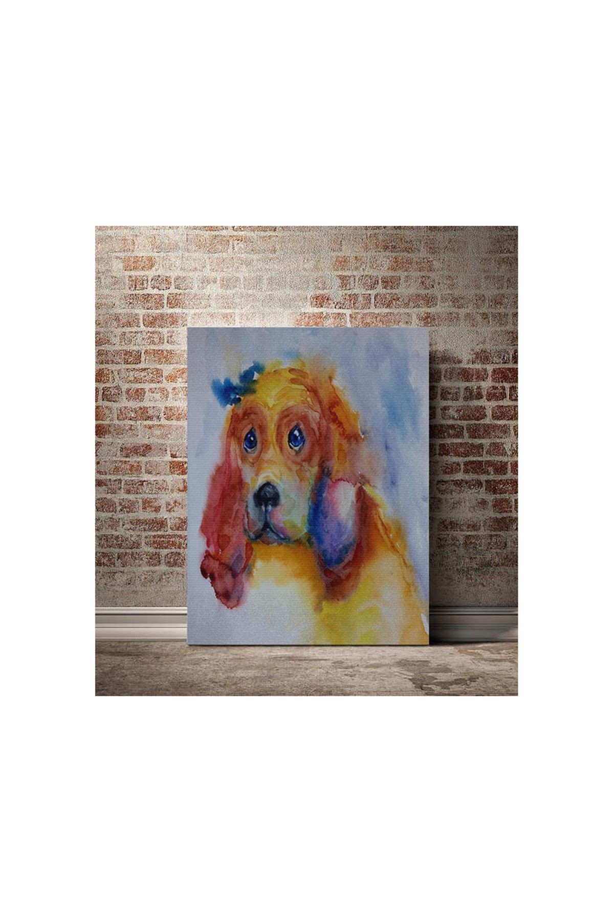 Kanvas Tablo Hayvan Karışık Renkli Üzgün Köpek Renkli Desenli Renkli Temalı Modern Tablo