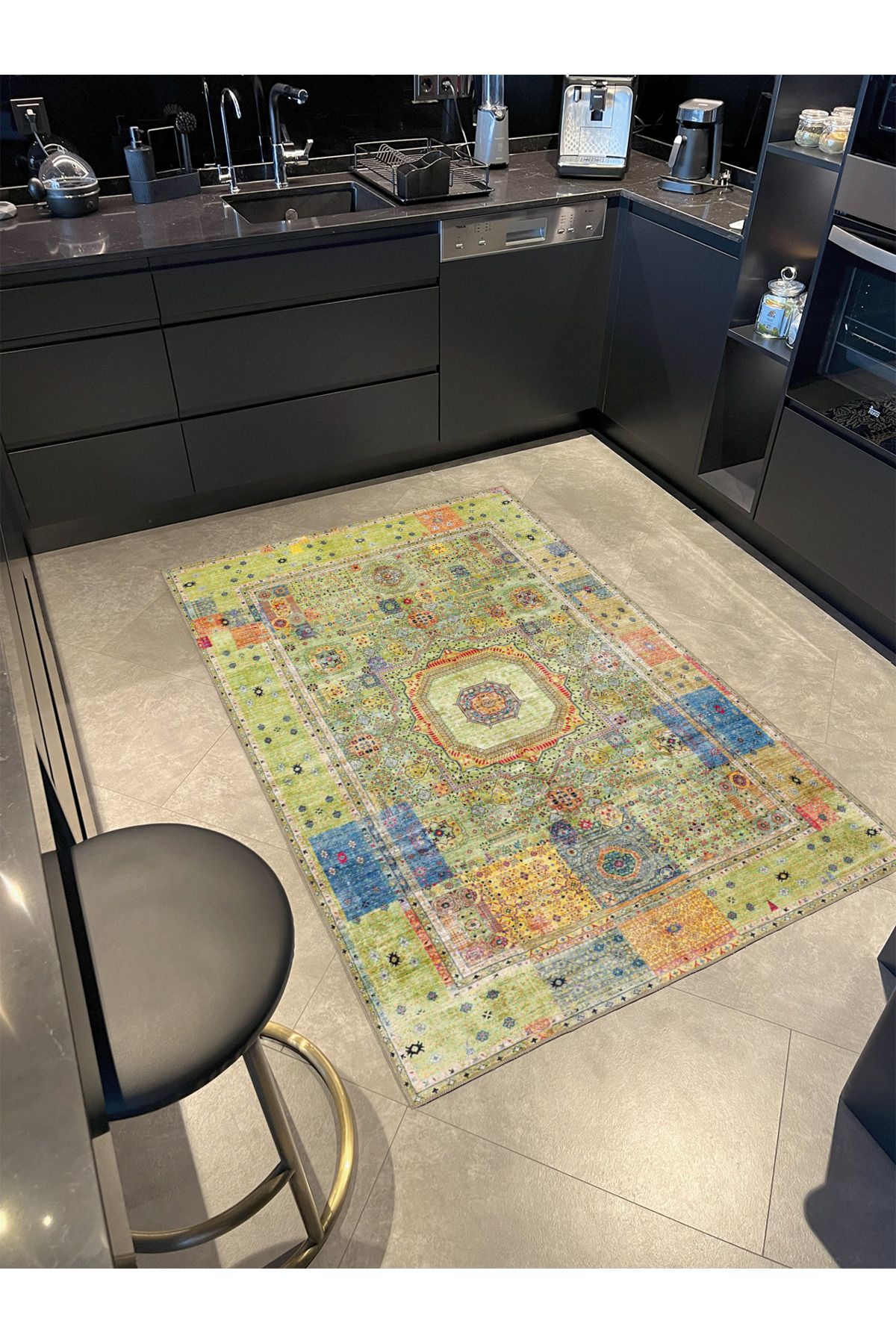 Sarı Geometrik Geleneksel Çiçekli Desenli Dokuma Taban miravip688