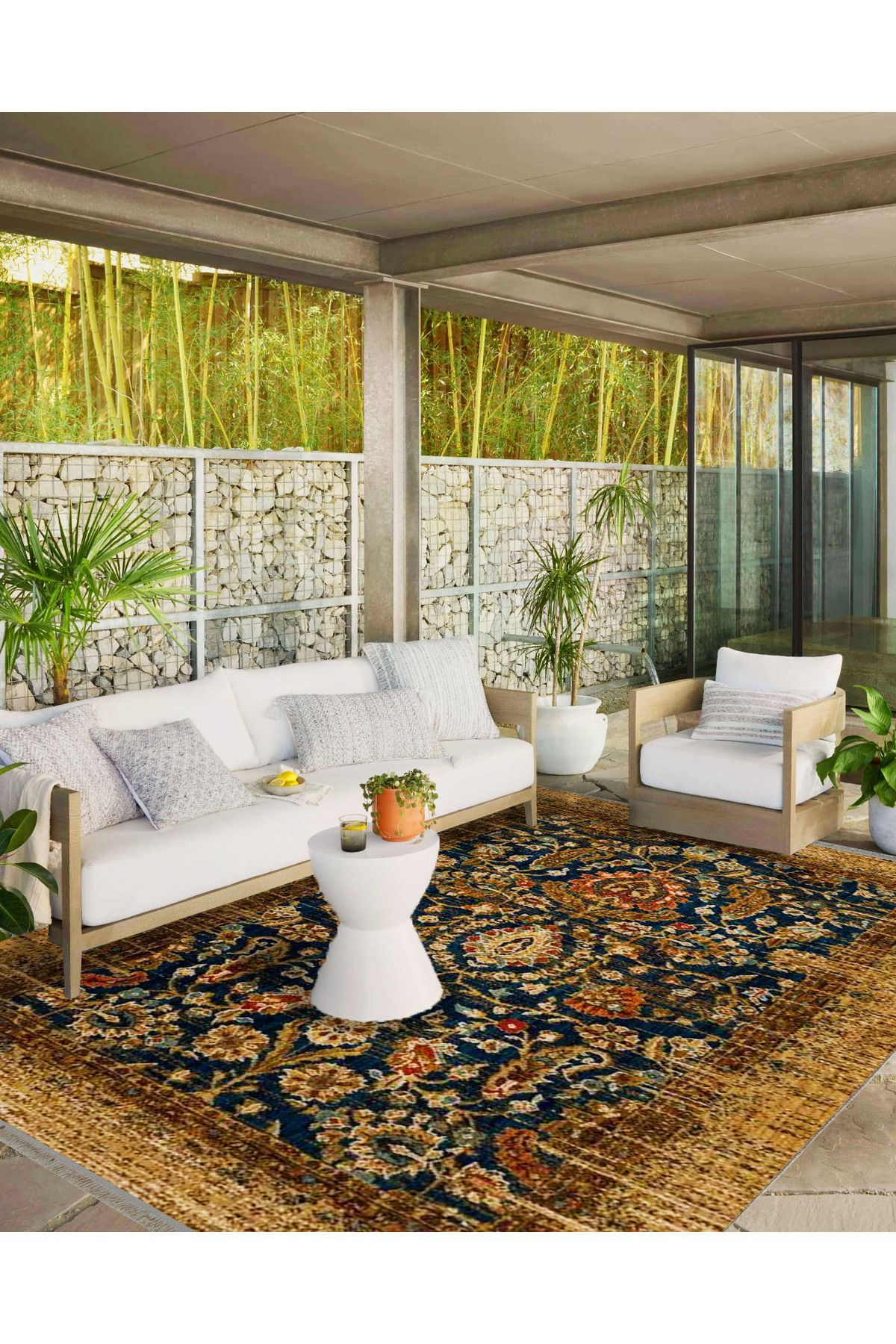 İnci Koleksiyonu Lacivert Tema Çiçekli Geleneksel Desen Dokuma Taban Vintage Dekoratif Halı inci39