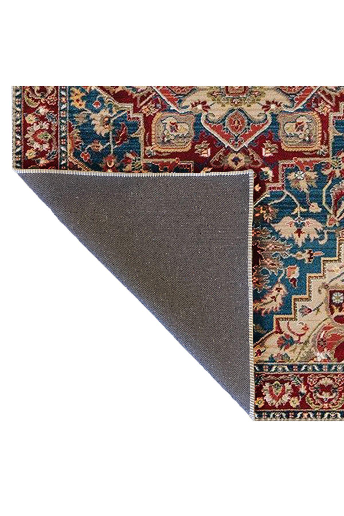 Mavi ve Bordo Temalı Geleneksel Motif Etnik Desenli Vintage Dekoratif Halı 4973