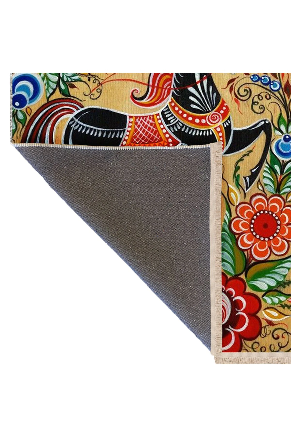 Yılmaz Koleksiyonu Çok Renkli Asil At ve Çiçek Figürleri Desenli Kreatif Modern Dekoratif Halı 07