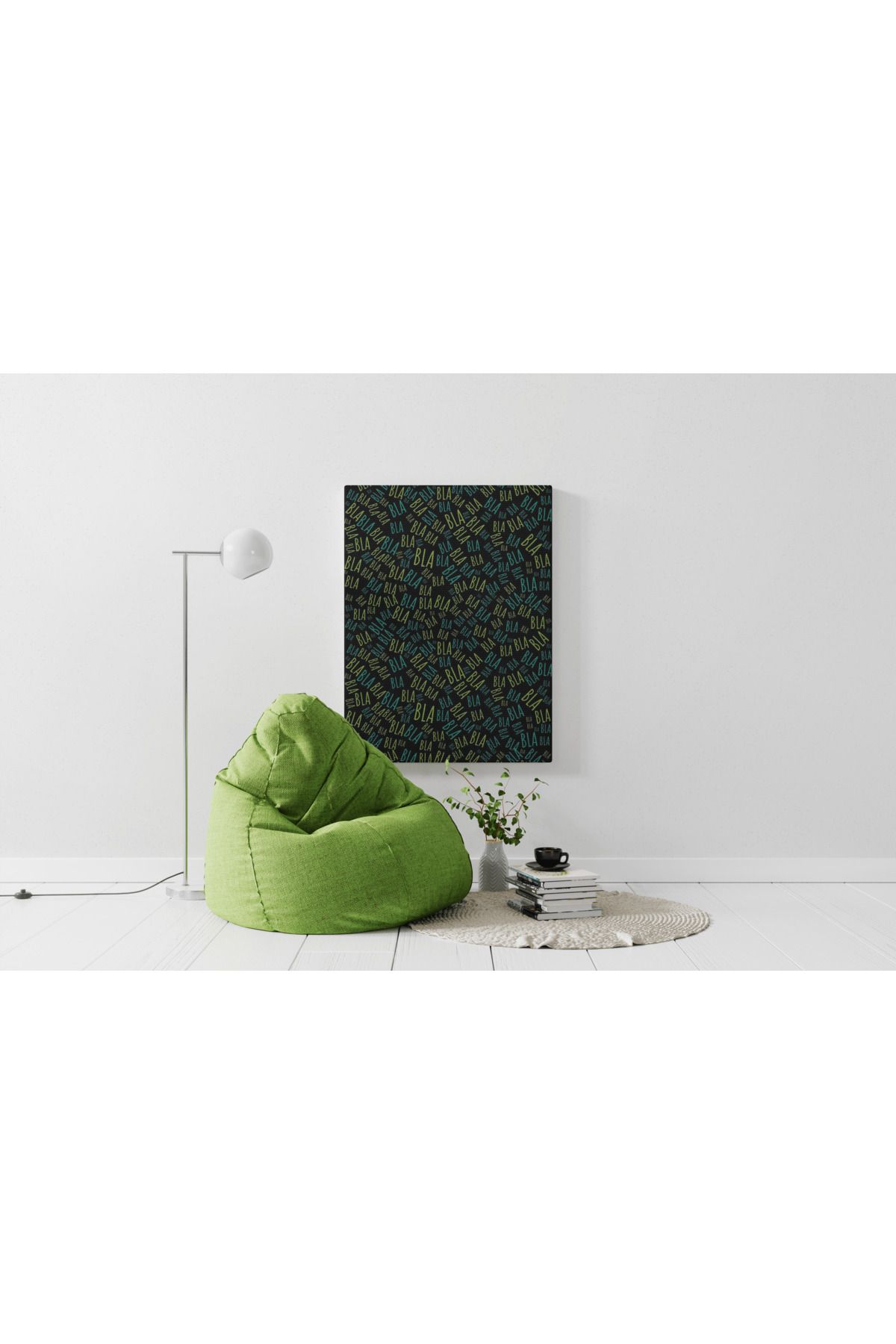 Kanvas Tablo Siyah Tema Renkli Bla Bla Yazı Desen