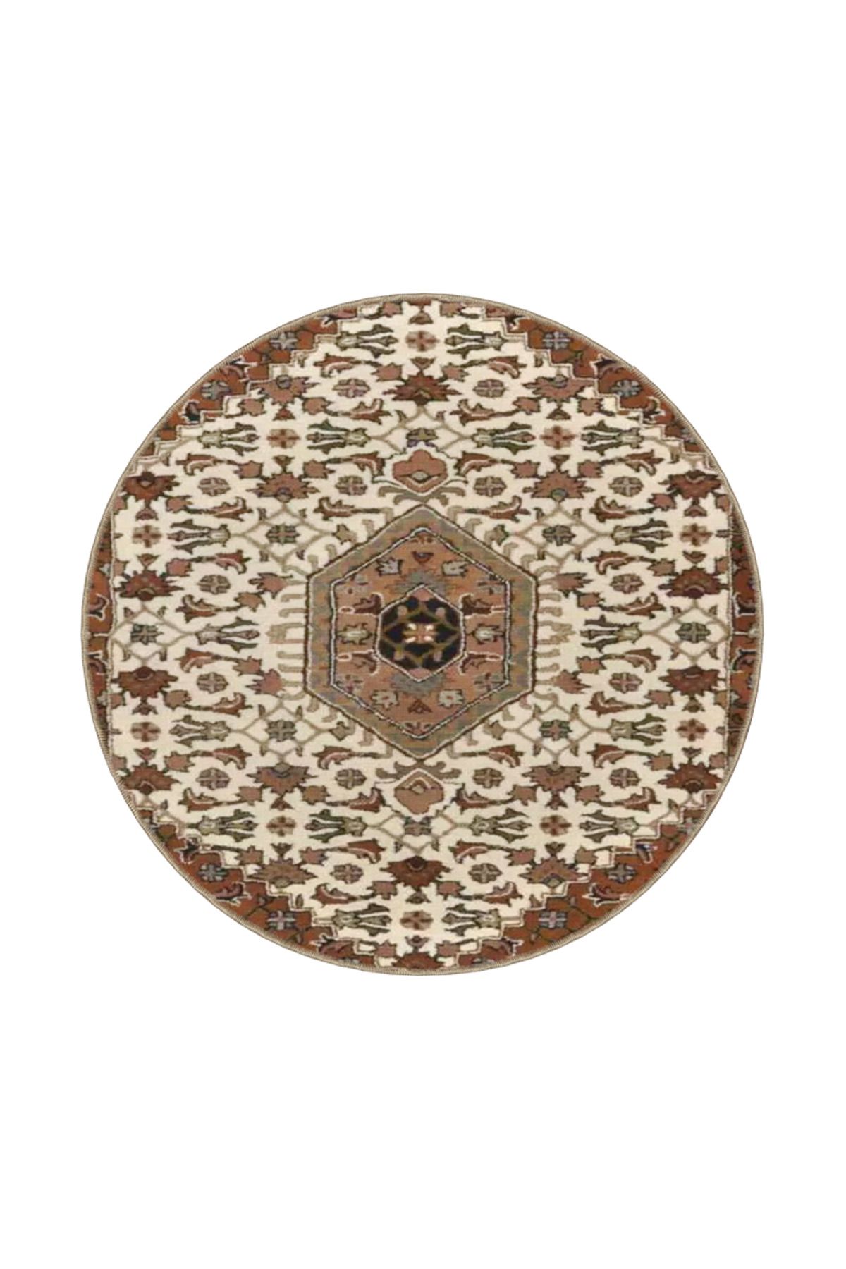 Hasır Renklerde Geometrik Etnik Desenli Dekoratif Halı miravip877