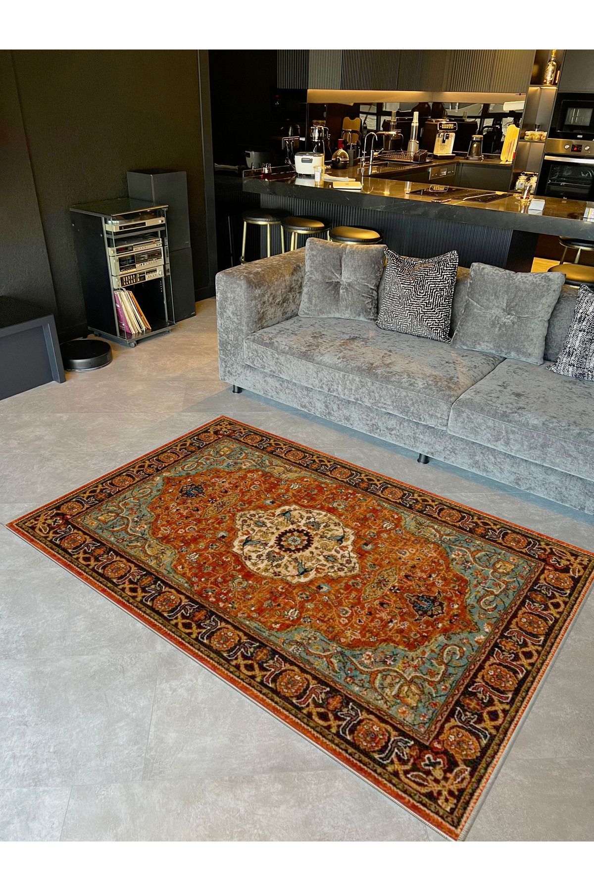 İnci Koleksiyonu Turuncu Tema Geleneksel Motif Desenli Dokuma Taban Vintage Dekoratif Halı inci25