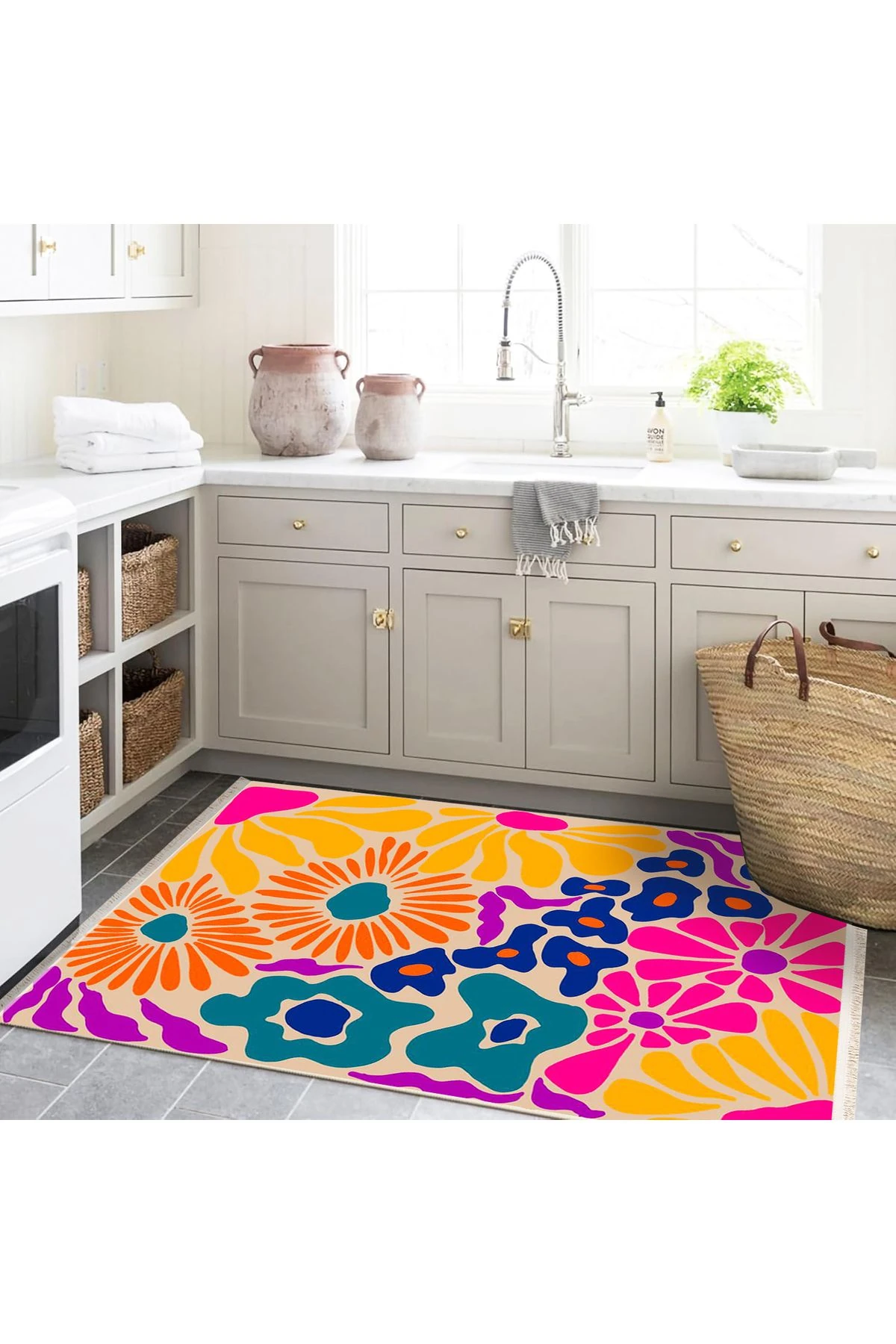 Yılmaz Koleksiyonu Çok Renkli Karma Çiçek Figürleri Desenli Modern Dekoratif Halı 20