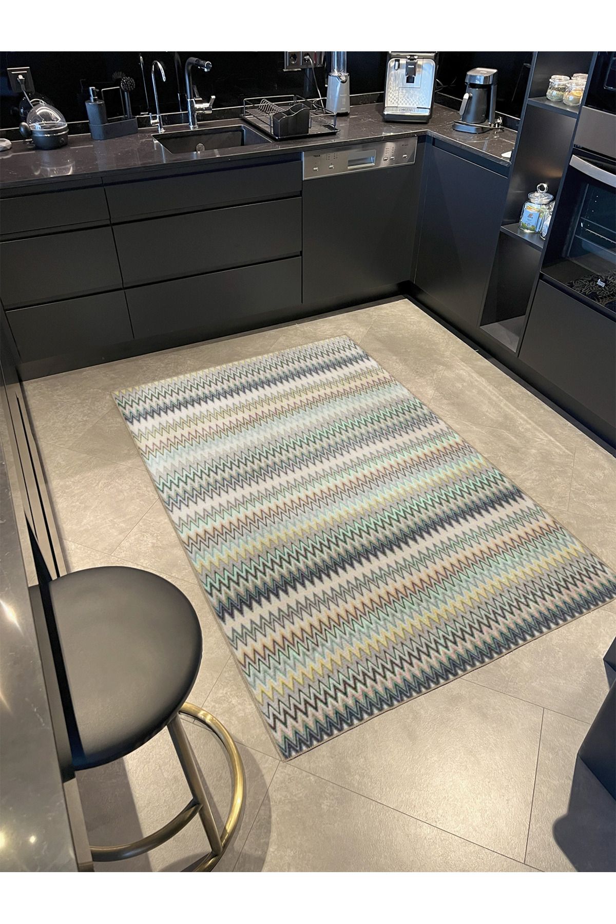 Çapraz Geometrik Gri Ton Desenli Dokuma Taban Halı 4099