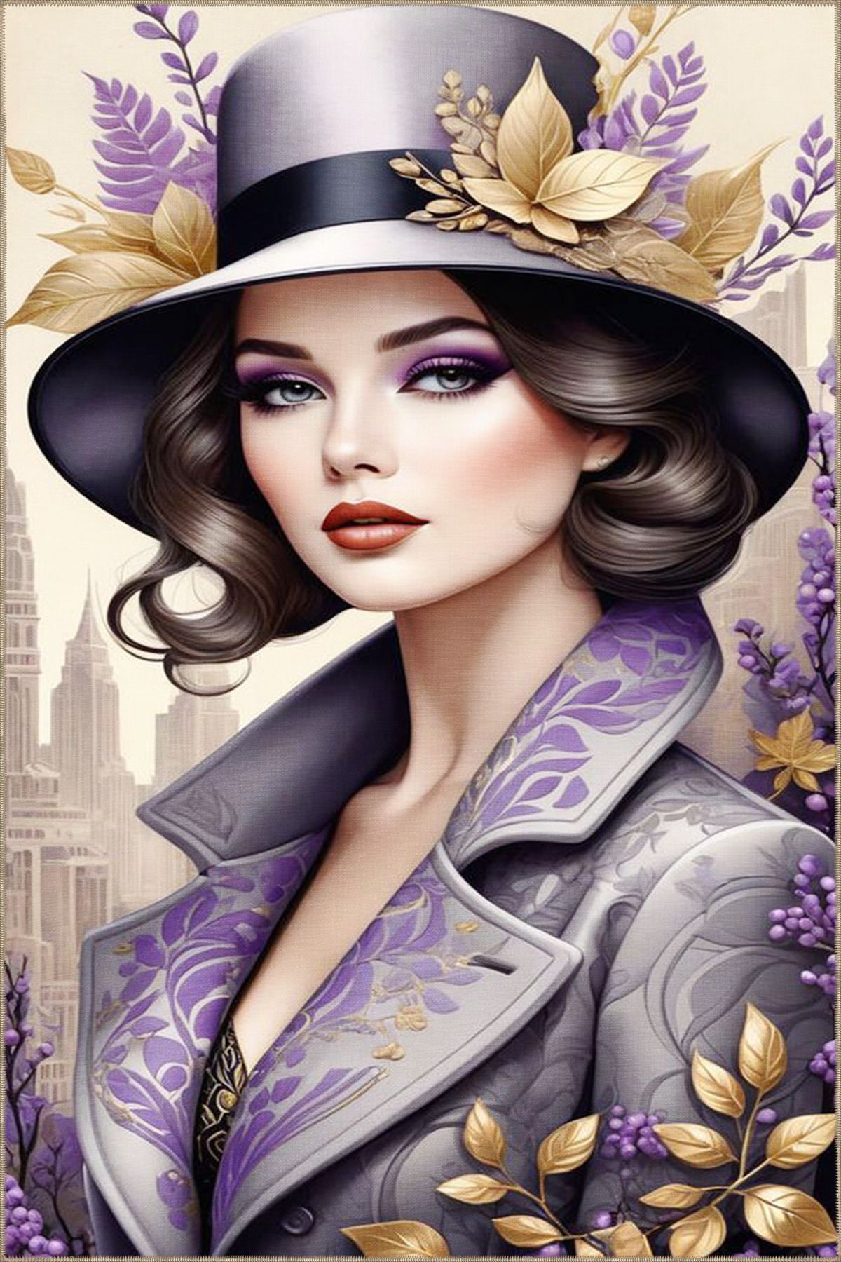 Mor Tonlarda Aksesuarlı Kız Desenli DokumaTaban miravip771