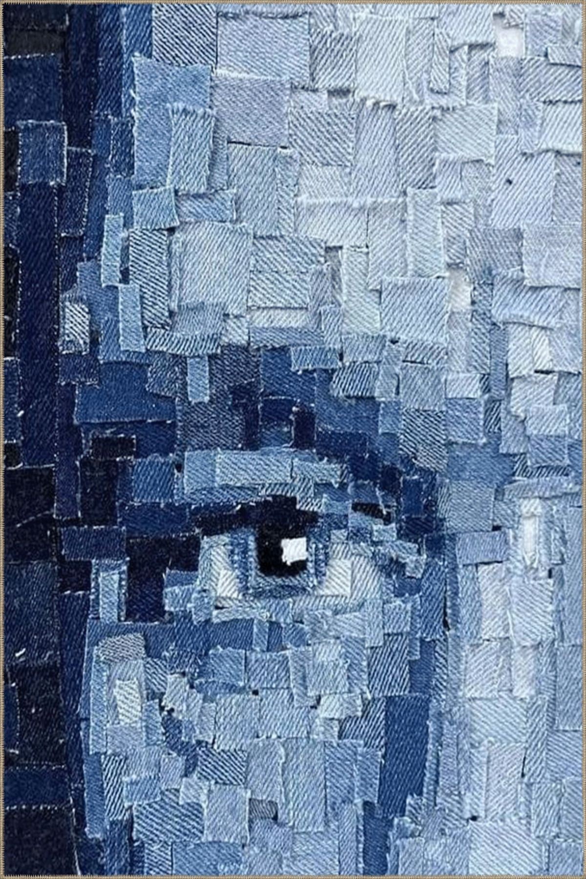 Mavi Temalı Soyut Göz Desenli Kreatif Modern Dekoratif Halı 3535