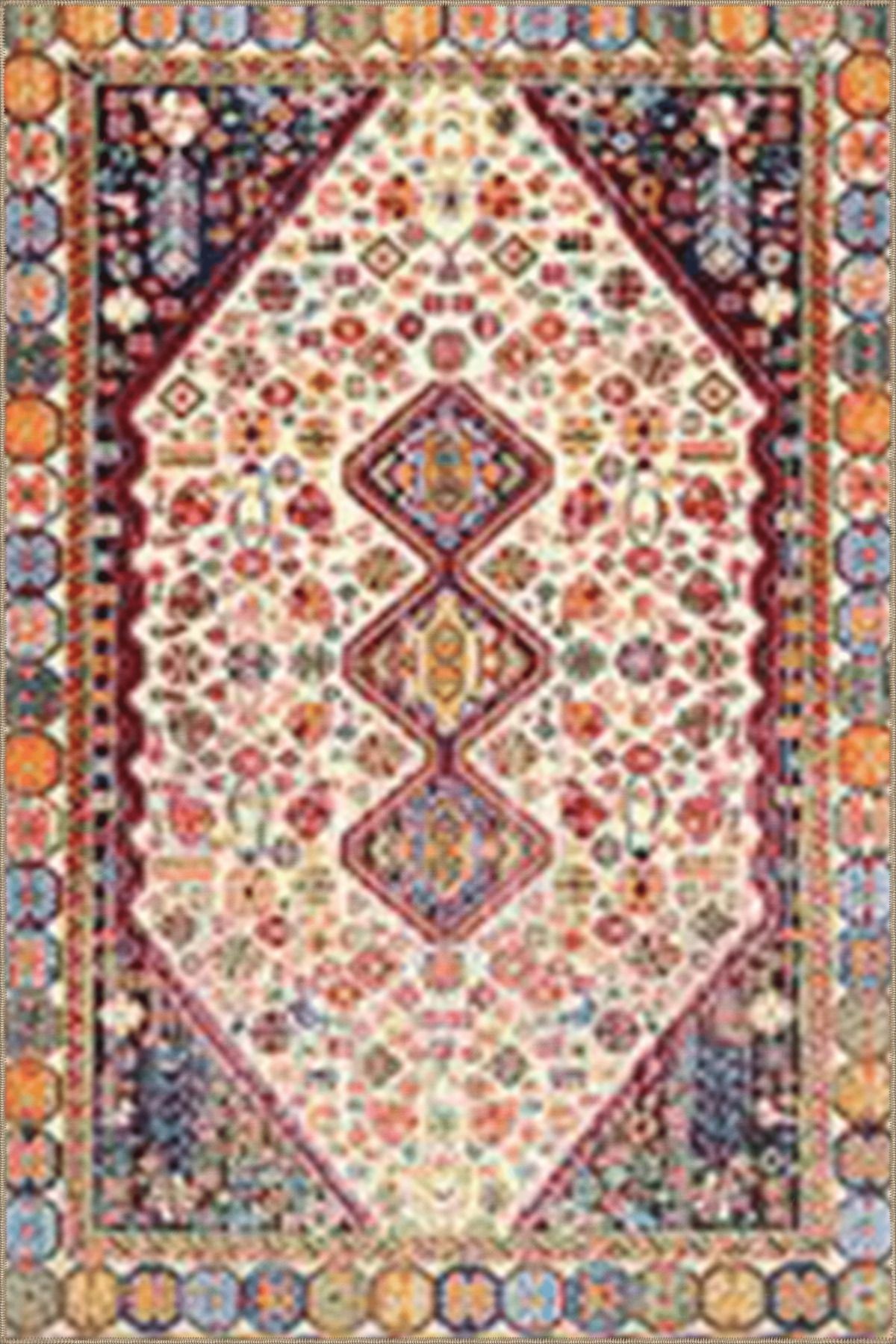 Çok Renkli Geleneksel Motif Etnik Desenli Vintage Dekoratif Halı 5051