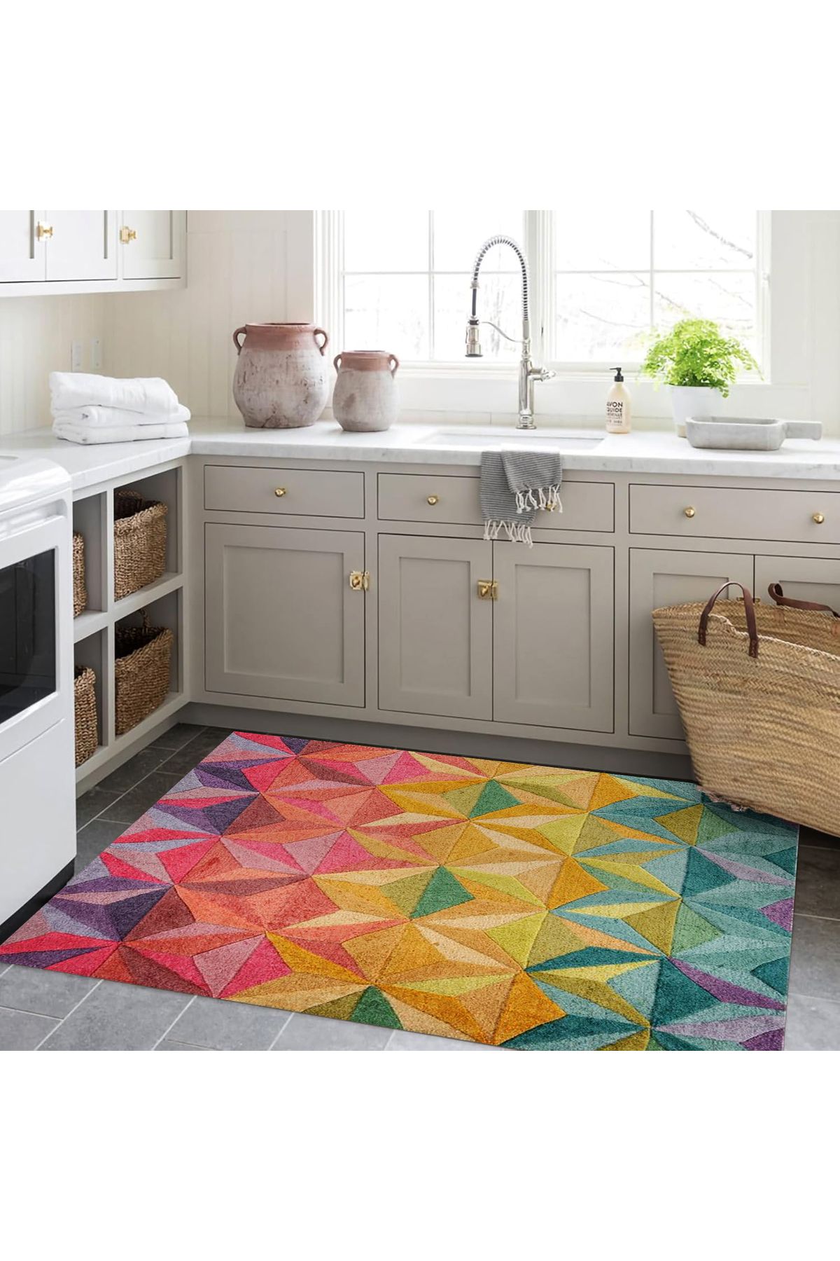 Kuzey Koleksiyonu Çok Renkli Şekiller Dokuma Taban Dekoratif Halı kuzey05