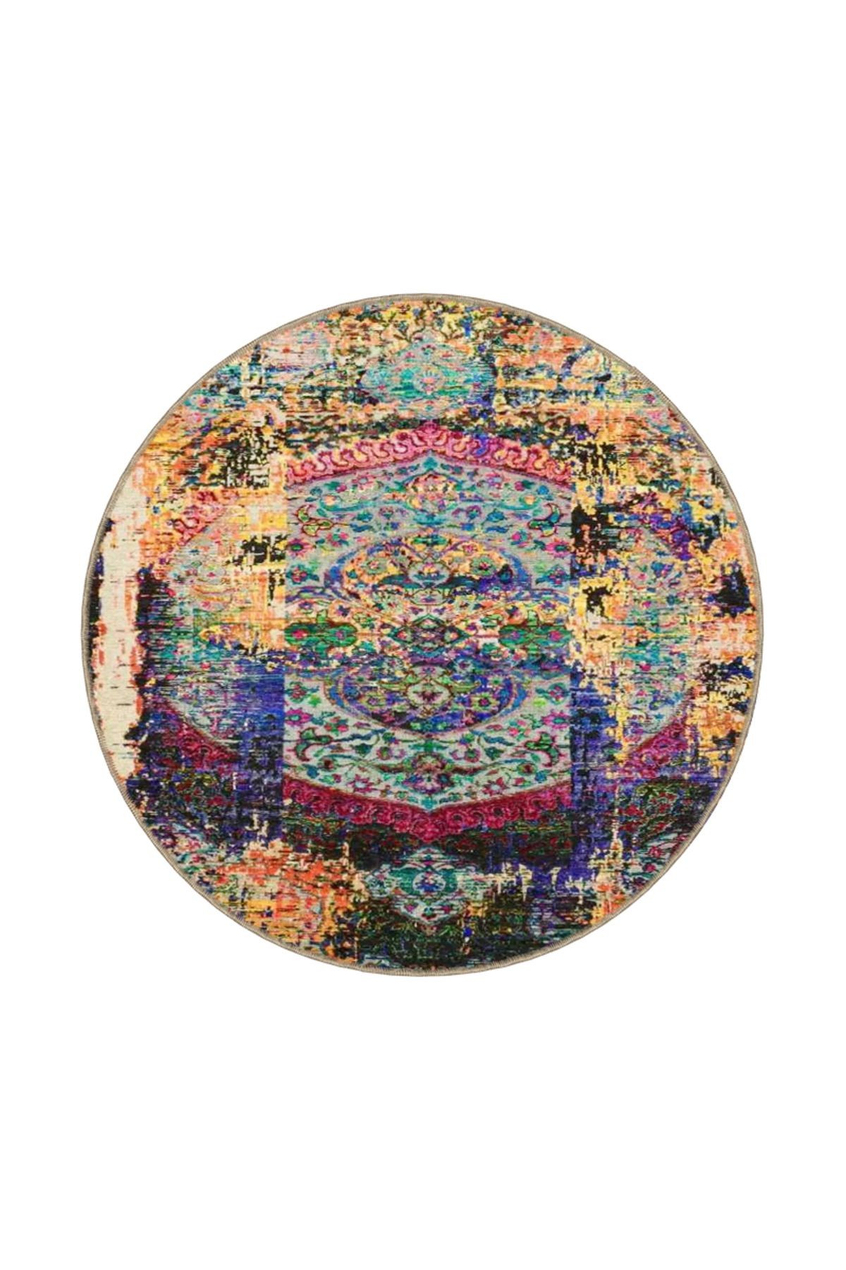 Rengarenk Vintage Yıkanabilir Modern Dekoratif ve Dokuma Taban Halı miravip983