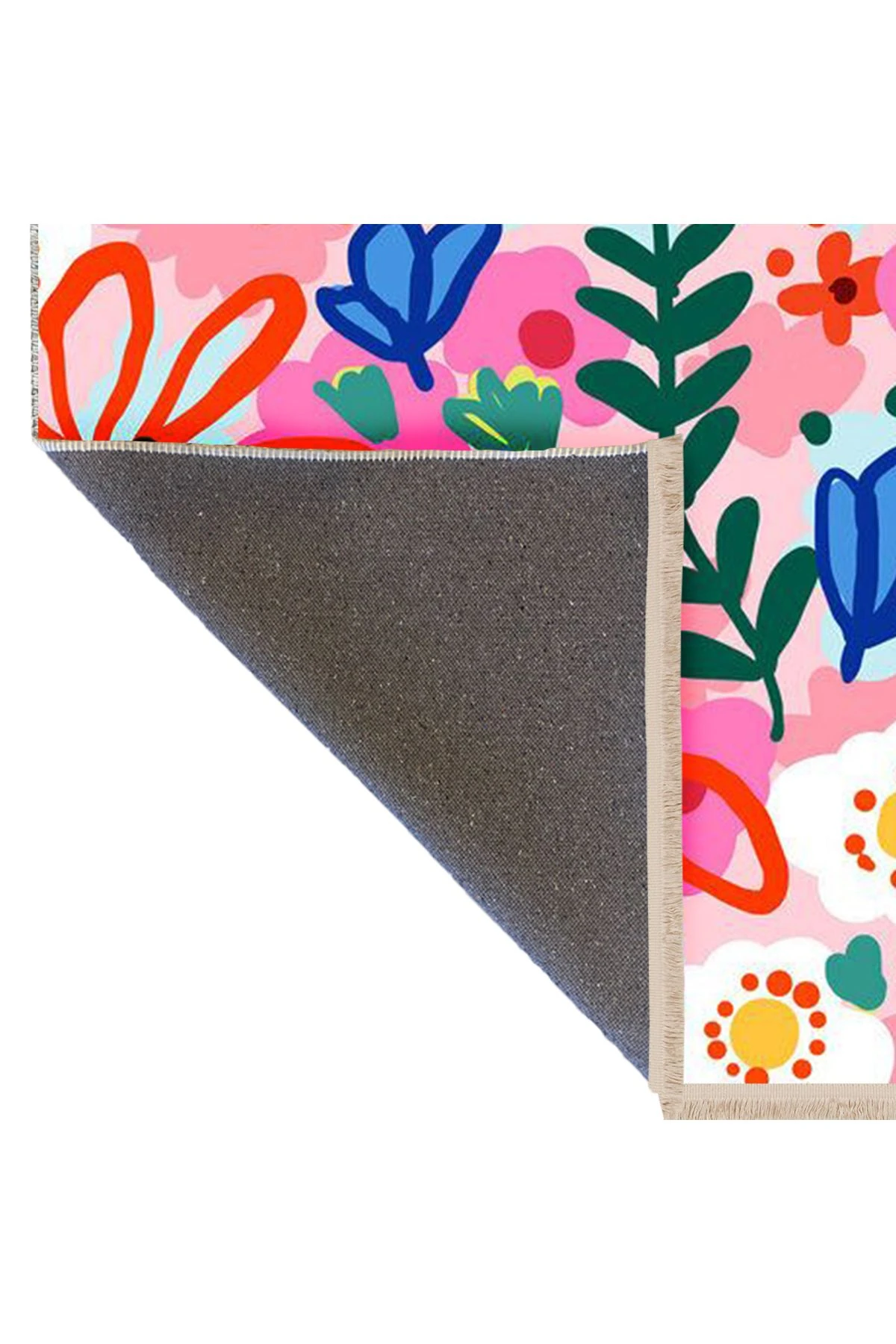 Özge Koleksiyonu Çok Renkli Çiçekler ve Yapraklar Desenli Dokuma Taban Modern Dekoratif Halı özge38