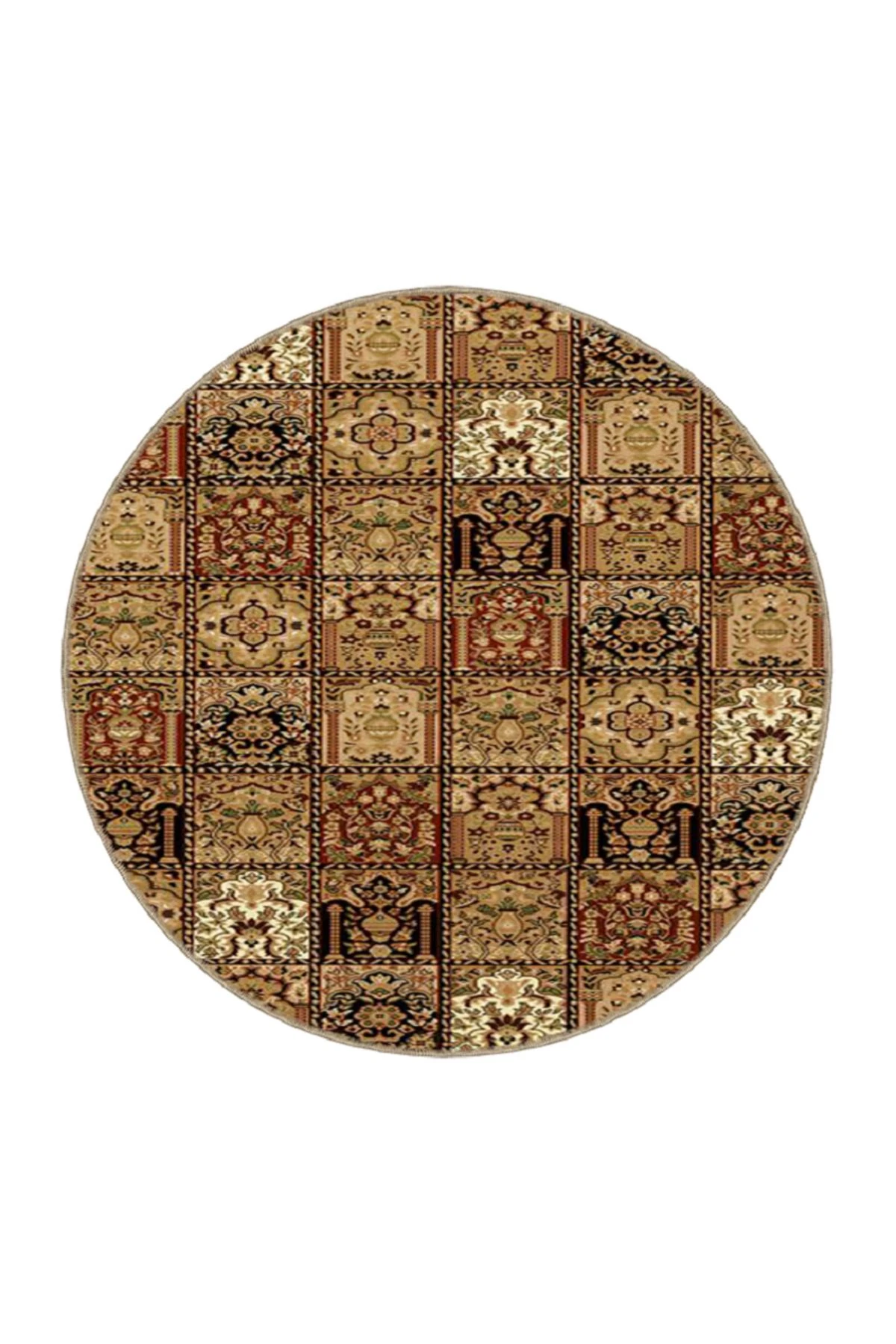 Kahverengi ve Karışık Renkli Çiçekli Floral Geometrik Modern Dekoratif Halı miravip189