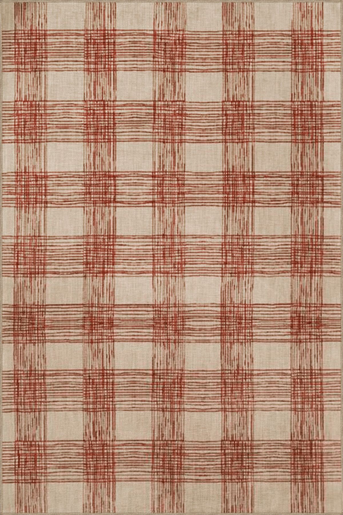 Bej Turuncu Temalı Yamalı Kare Desenli Kreatif Modern Dekoratif Halı 3877