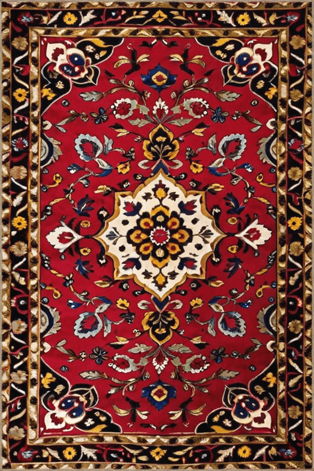 Paris Koleksiyonu Kırmızı Temalı Geleneksel Motif Desenli Vintage Dekoratif Halı 98