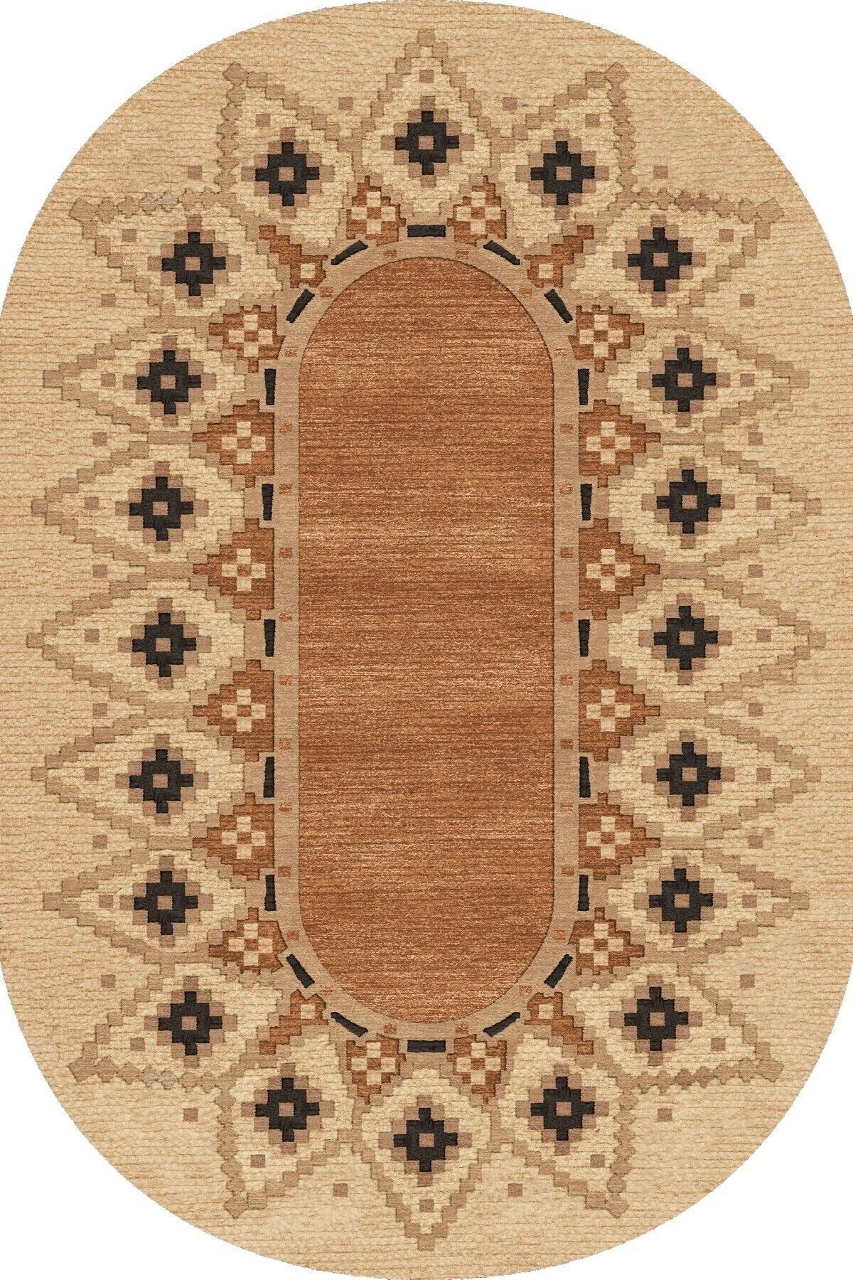 Güneş Koleksiyonu Oval Pamuklu Bohem Jüt Görünüm Dokuma Taban Modern Dekoratif Halı 1737