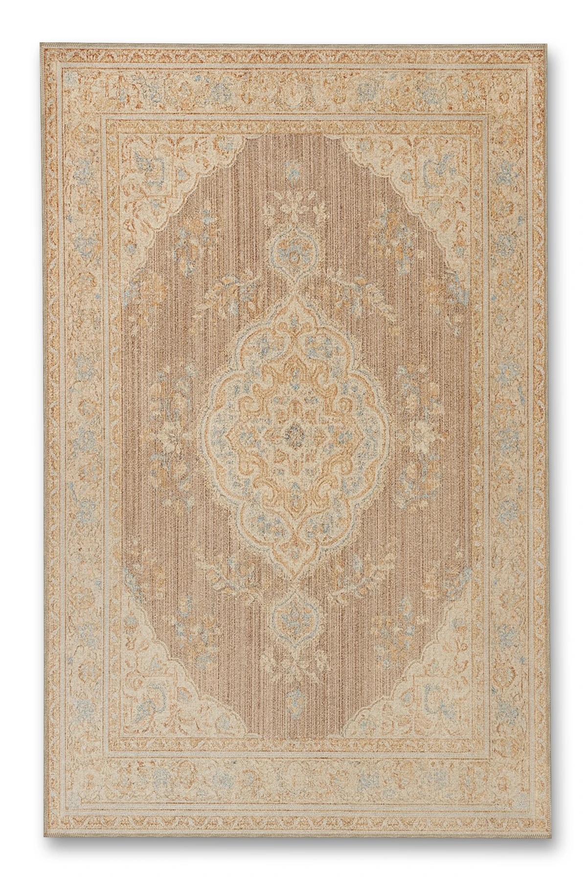 MOSSO Bej Temalı Geleneksel Motif Desenli Dokuma Taban Vintage Dekoratif Halı mosso332bej