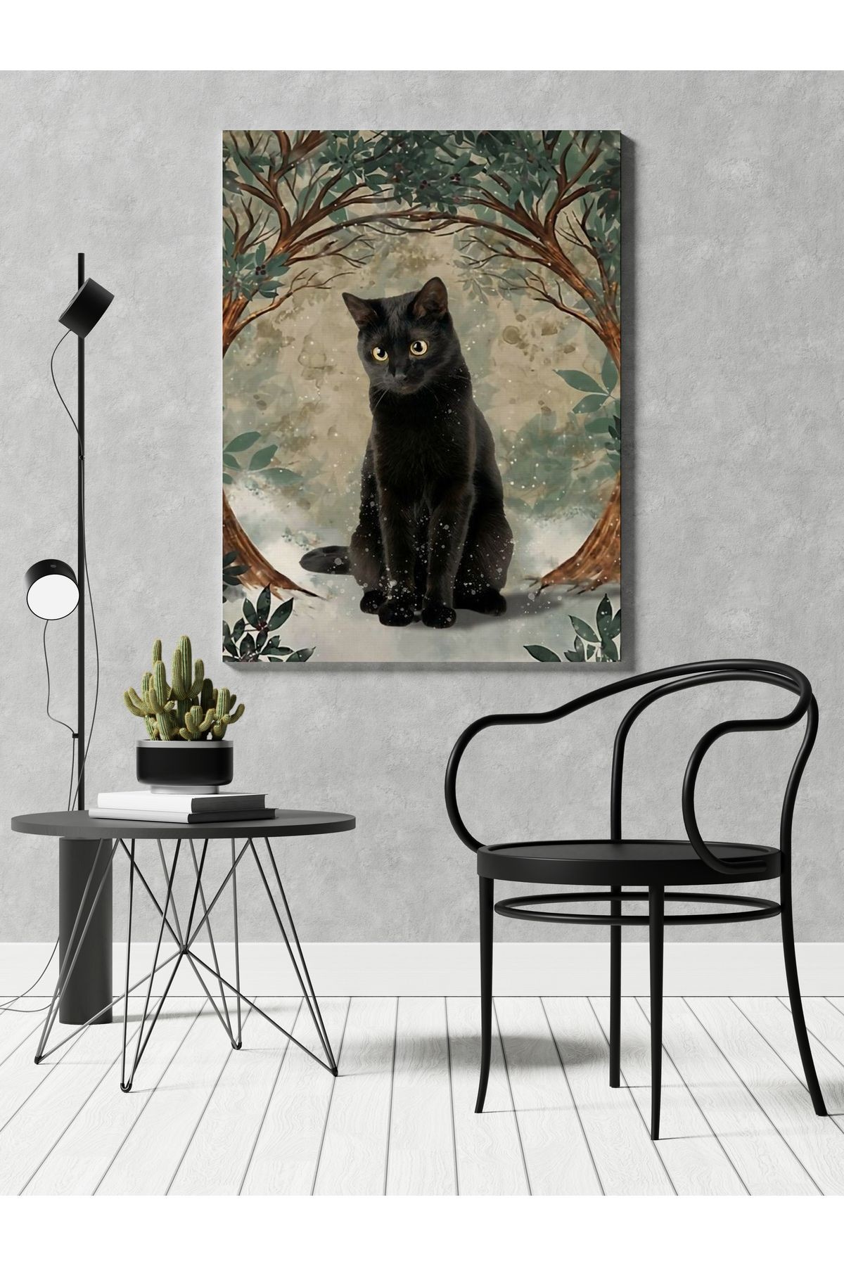 Kanvas Tablo Goblen Tasarım Kedi ve Sarmaşık Desen