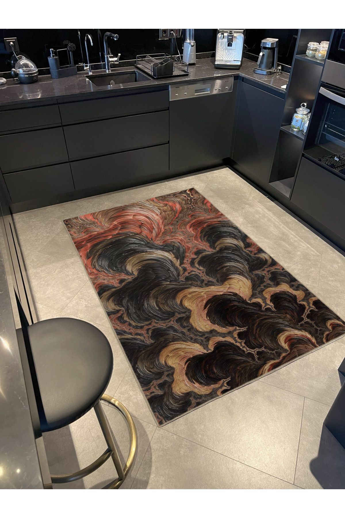Koyu Ton Çok Renkli Soyut Duman Bulut Desenli Kreatif Modern Dekoratif Halı 2361