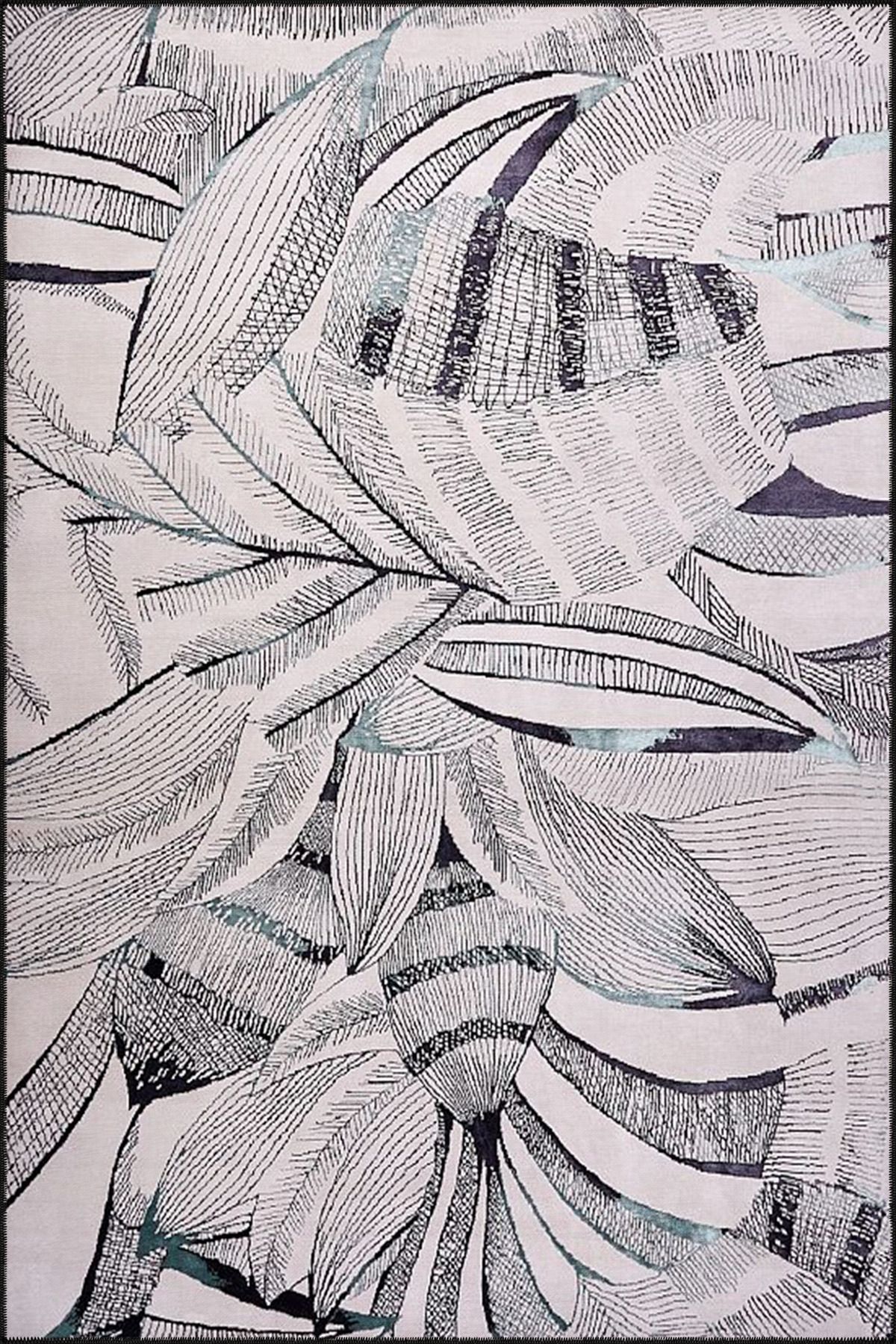 Modern Gri Yapraklı Desenli Dekoratif Dokuma Taban Halı miravip519