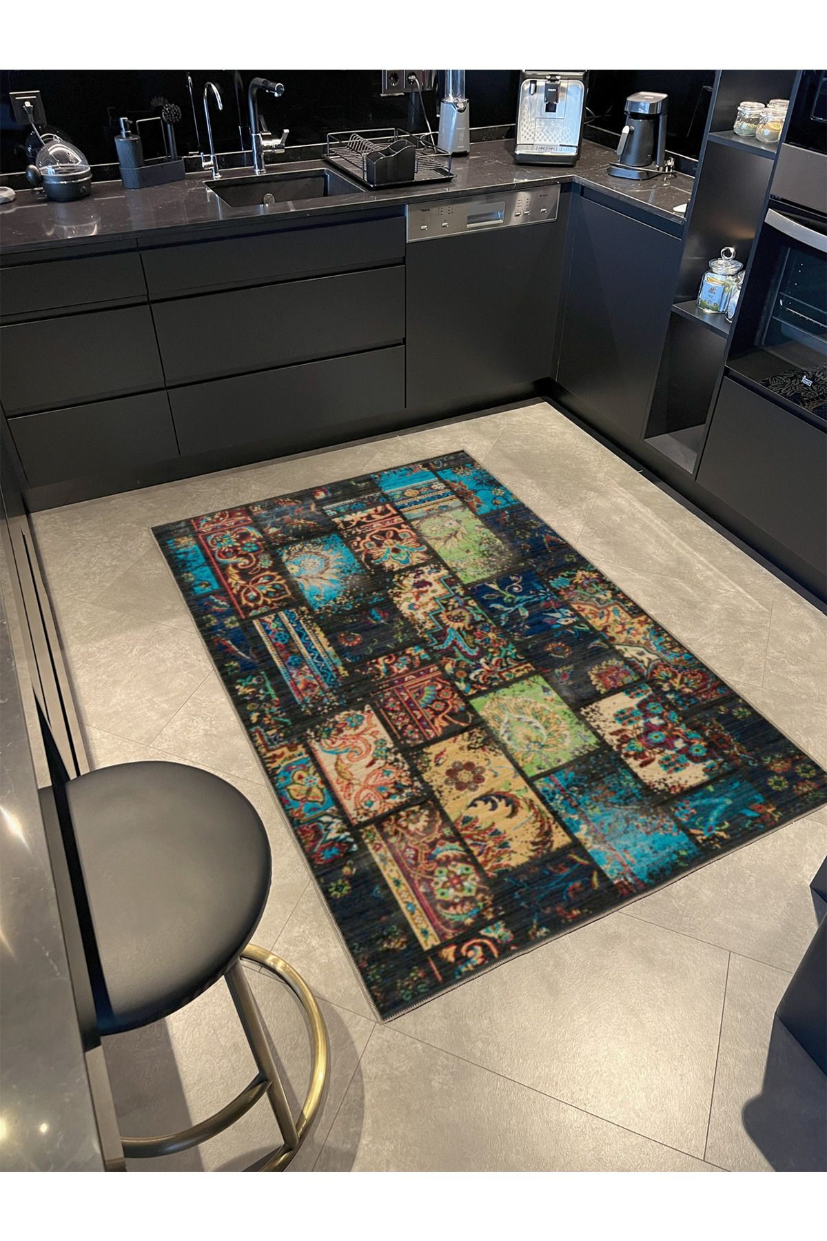 Tablo Görüntülü Düğüm Modern Desenli Dokuma Taban ve Dekoratif Yıkanabilir Halı miravip8617