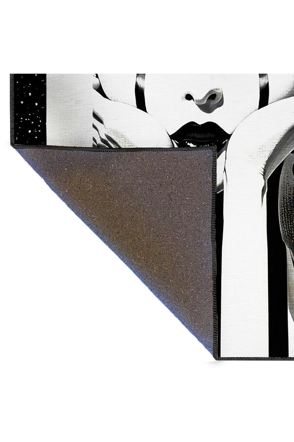 Siyah Beyaz Çizgi Temalı Kadın Yüz ve El Desenli Dokuma Taban Halı ve Yıkanabilir Halı miraface03