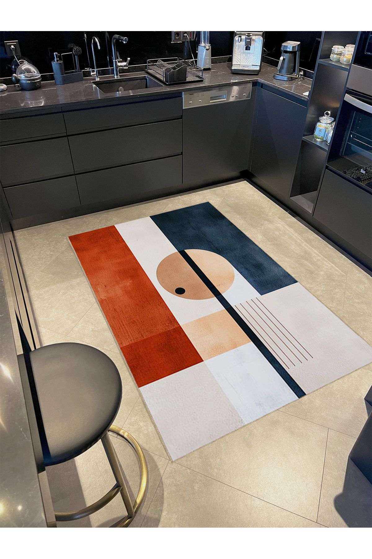 Emre Koleksiyonu Çok Renkli Karma Soyut Şekiller Desenli Dokuma Taban Modern Dekoratif Halı 48