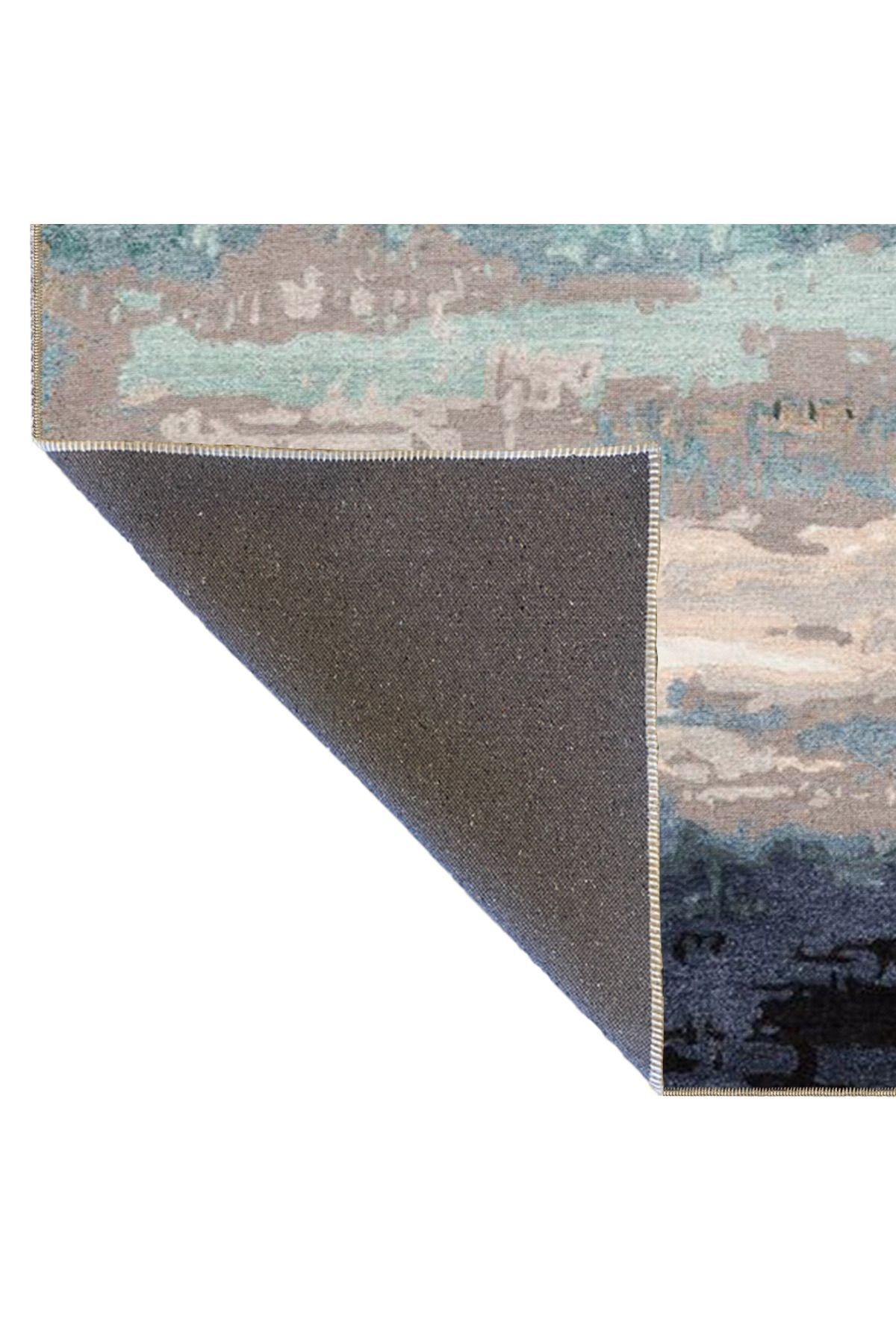 Pastel Boyalı Mavi Tonlarda Desenli Dokuma Taban Halı miravip386