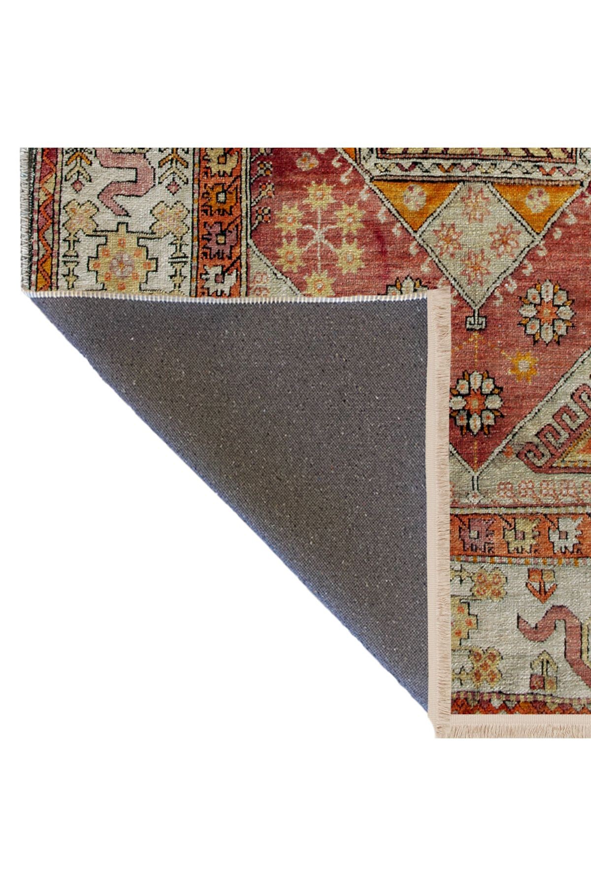 Sarı Bej Temalı Geleneksel Motif Etnik Çiçek Desenli Vintage Dekoratif Halı 2451
