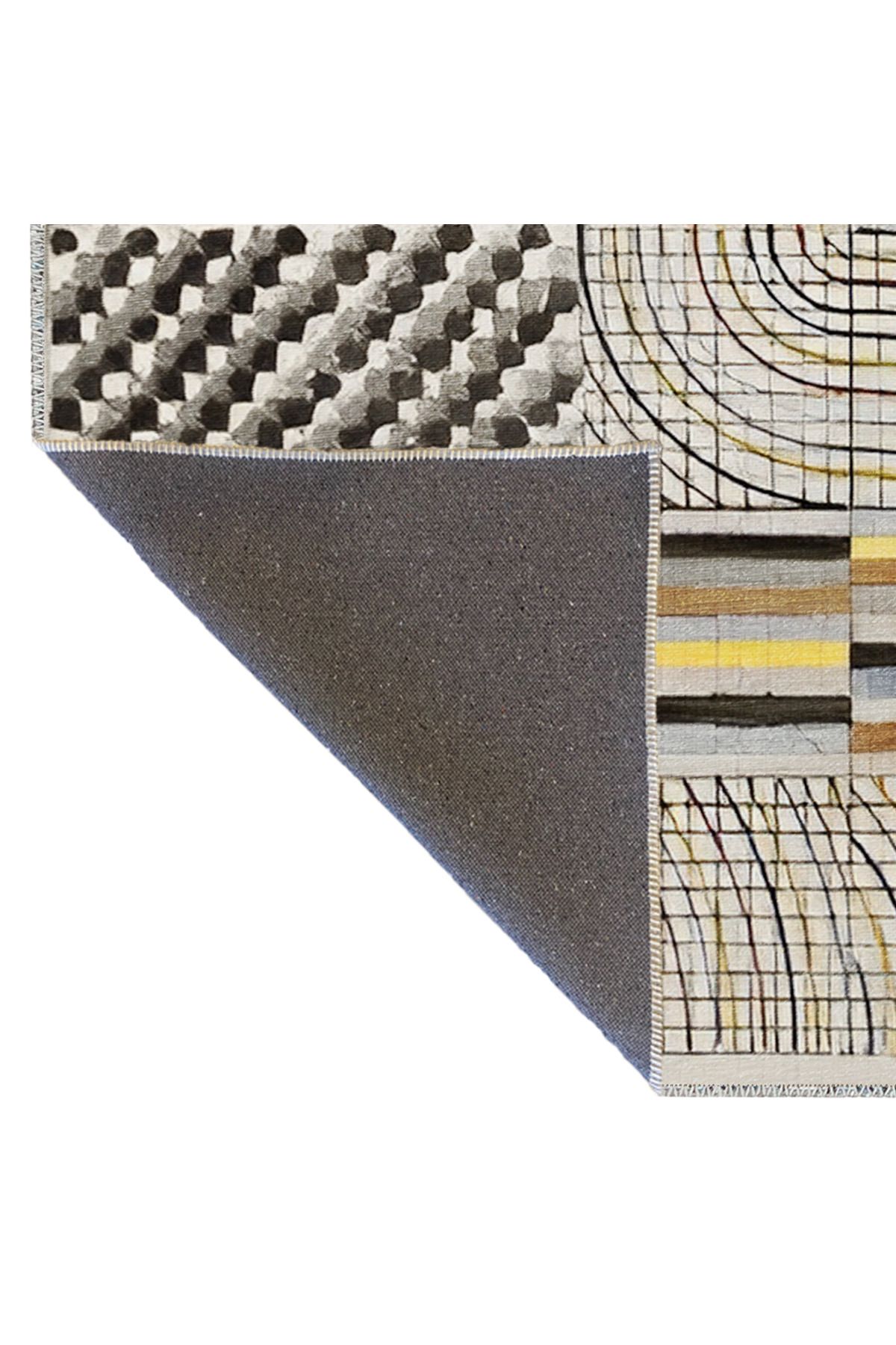 Gri Temalı Şerit Desenli Kreatif Modern Dekoratif Halı 1986