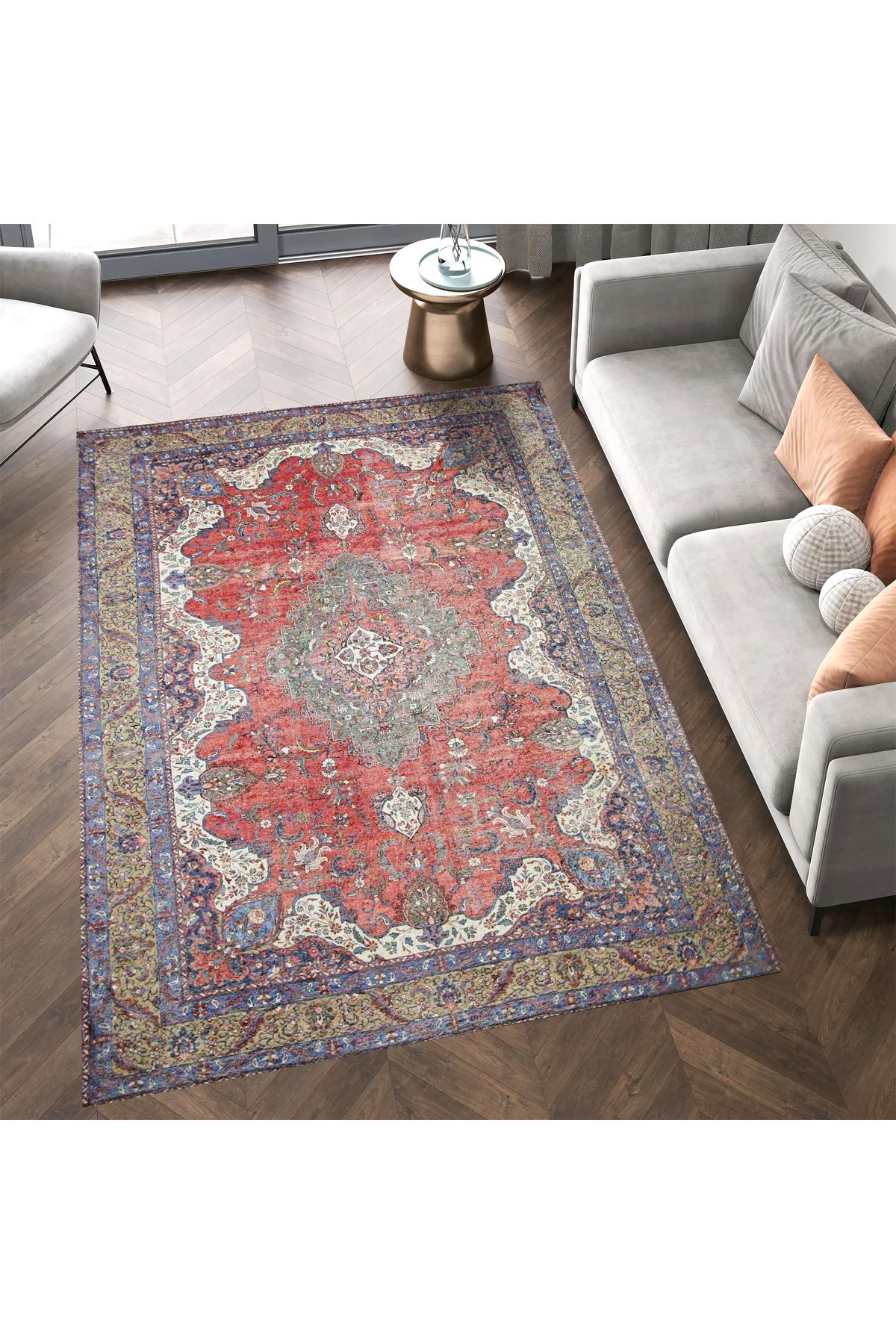 Mete Koleksiyonu Kırmızı Temalı Geleneksel Motifli ve Etnik Desenli Vintage Dekoratif Halı 04