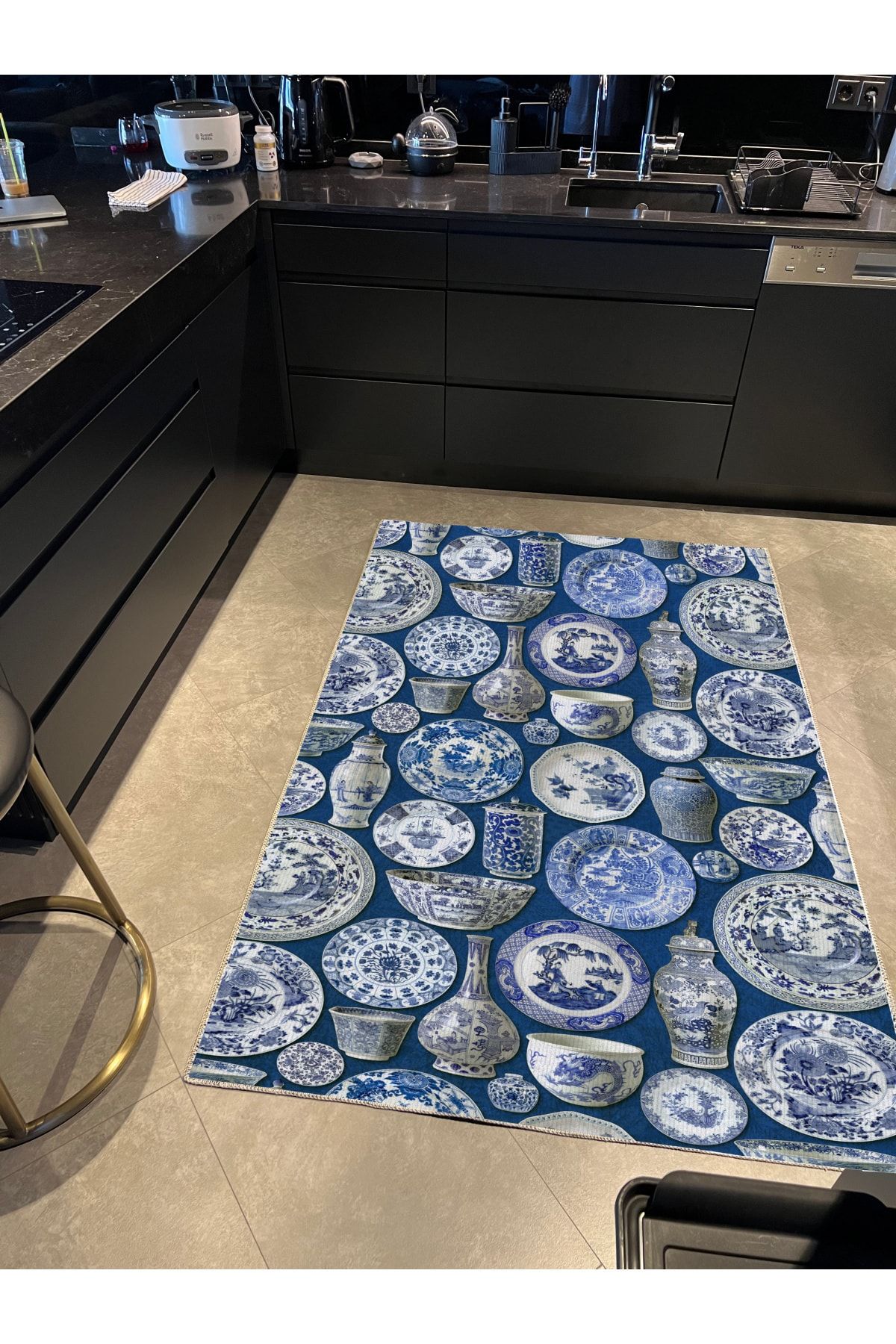 Mira 956 Blue Blanc Tabak Vazo Temalı Lacivert Mavi Dokuma Taban Halı