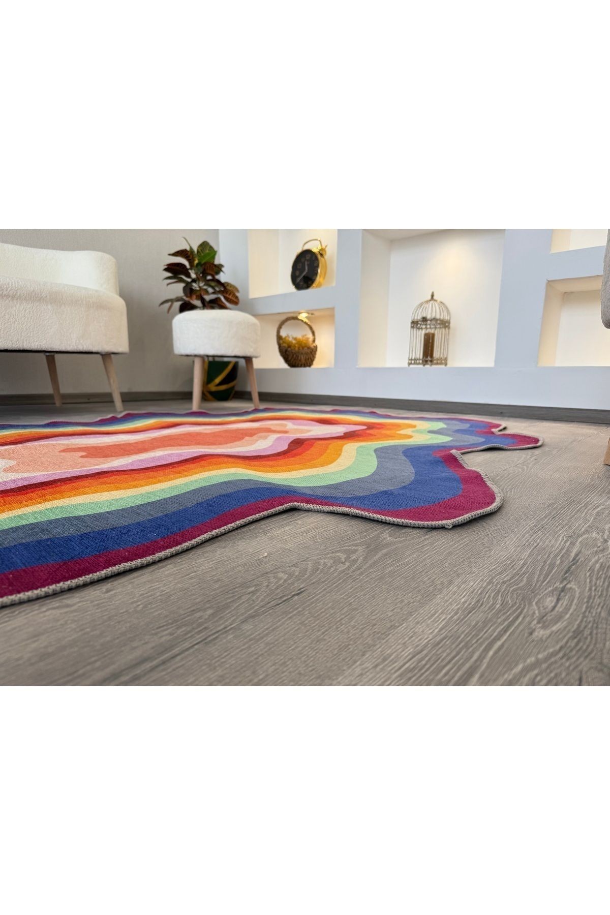 Opal Çok Renkli Asimetrik Desenli Dokuma Taban Modern Dekoratif Halı opal03