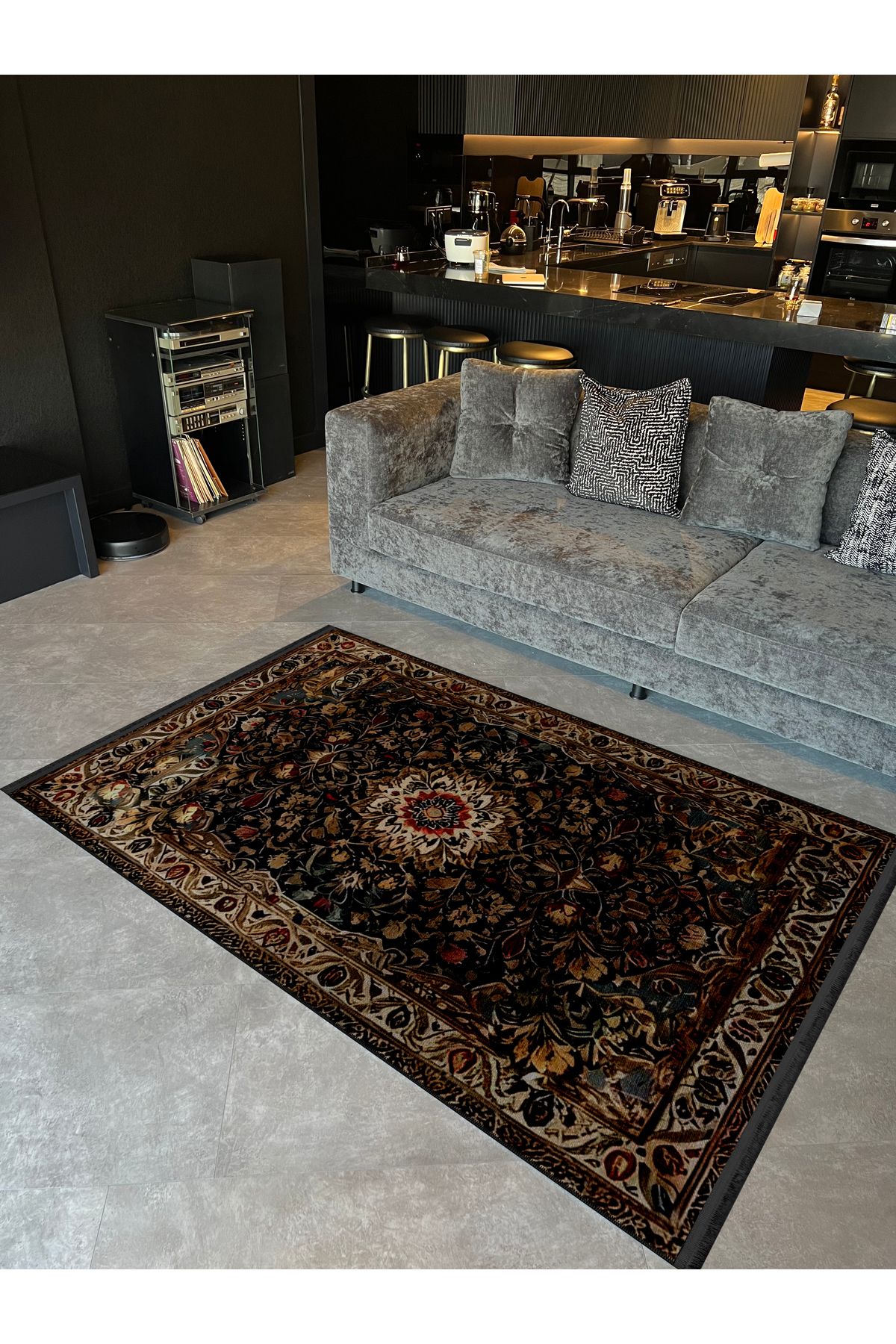 Bej Bordür Detaylı Çok Renkli Antik Tasarım Serisi Çiçek Desenli Vintage Dekoratif Halı antik53