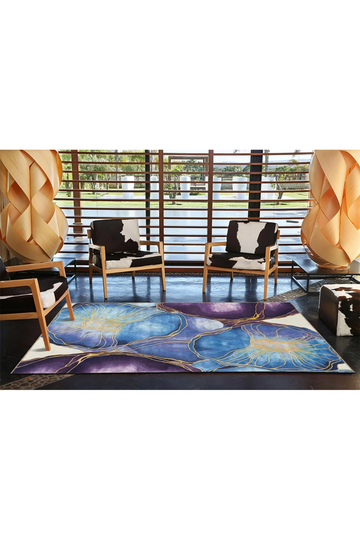 Mor Mavi Temalı Soyut Prizmatik Desenli Kreatif Modern Dekoratif Halı 3987