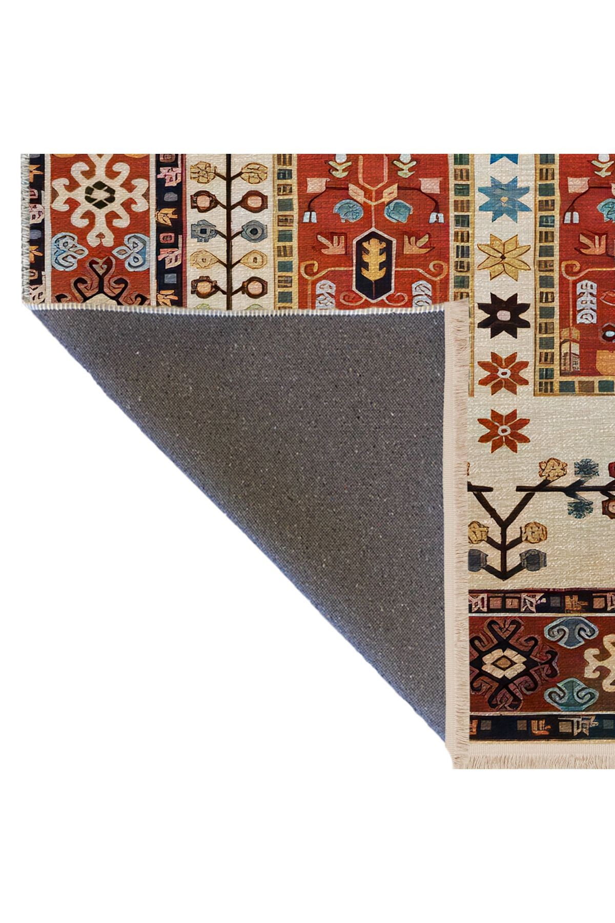 Turuncu Bej Temalı Çok Renkli Geleneksel Motif Desenli Vintage Dekoratif Halı 2439