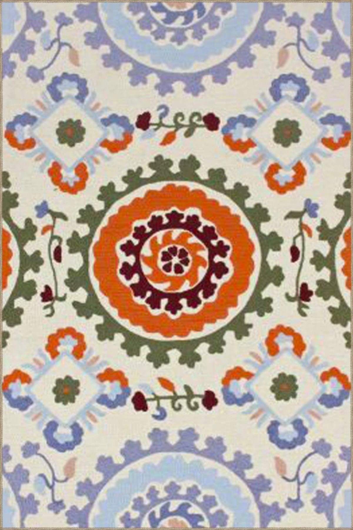 Krem Desenli Renkli Çiçekli Temalı Dokuma Taban Halı ve Yıkanabilir Halı miravip9849