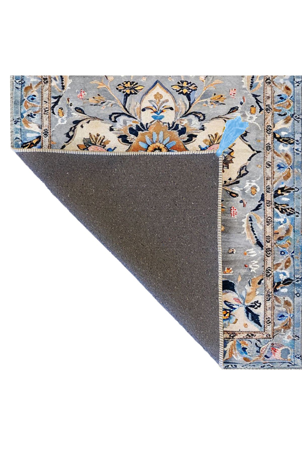 Tokyo Koleksiyonu Gri Mavi Temalı Geleneksel Motif Desenli Dokuma Taban Vintage Dekoratif Halı 13