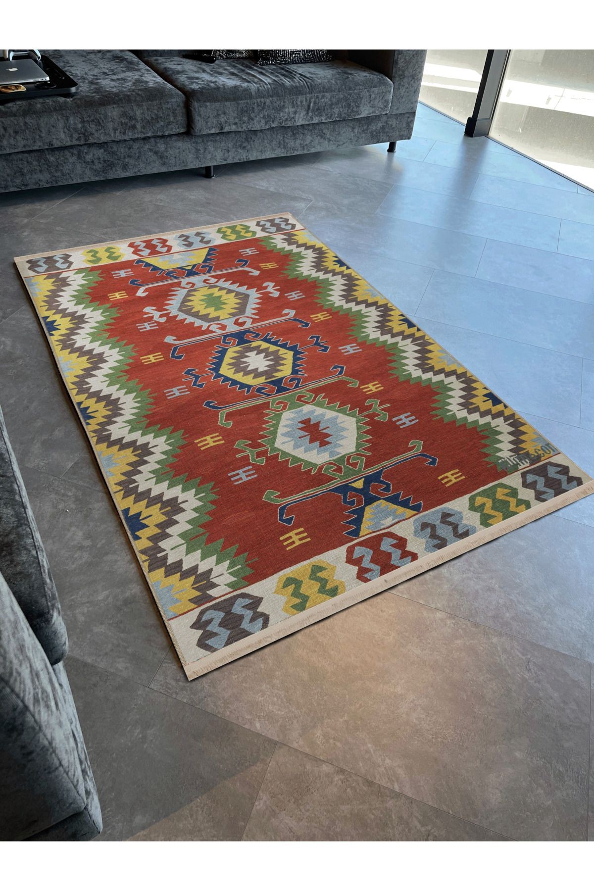 Çok Renkli Geleneksel Motif Desenli Kreatif Vintage Dekoratif Halı 2630