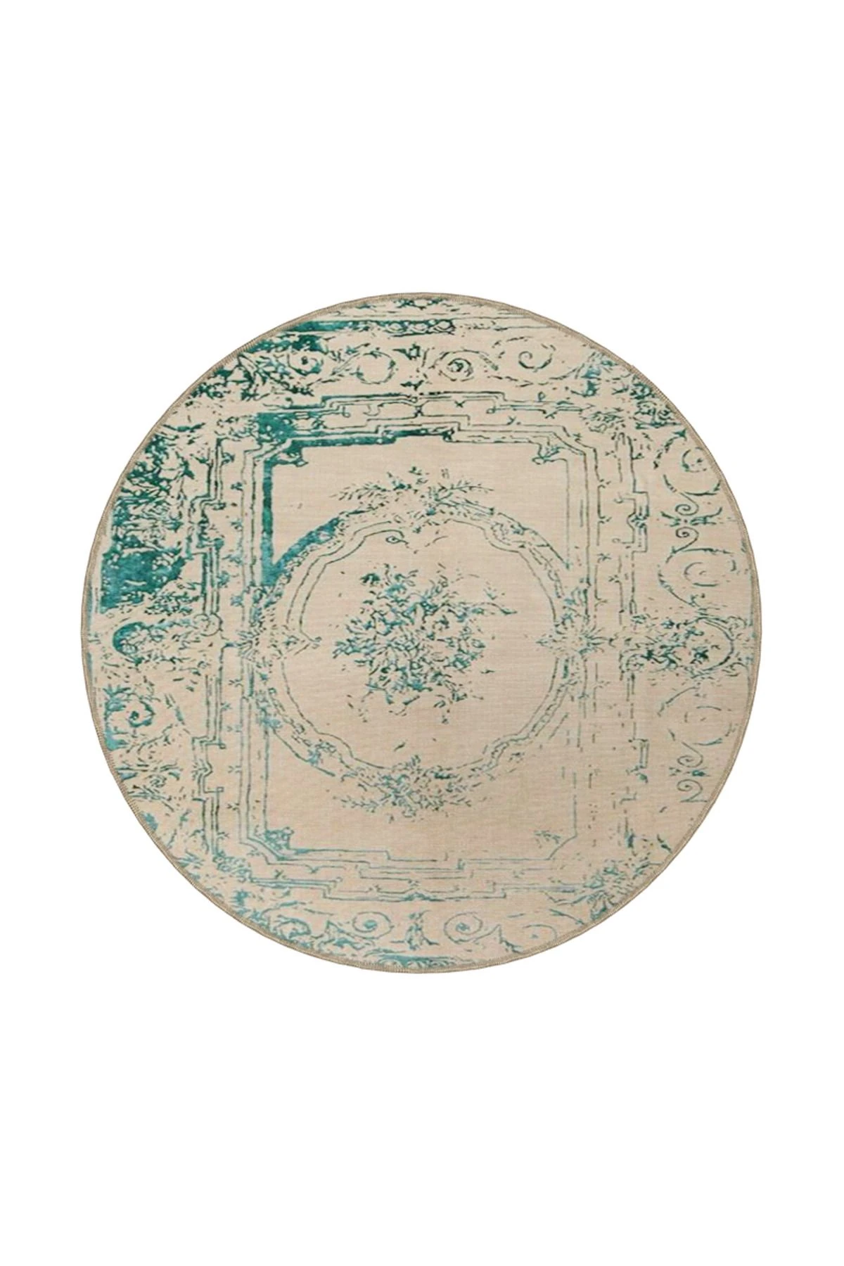 Krem Mavi Geleneksel Modern Desenli Dokuma Taban ve Dekoratif Yıkanabilir Halı miravip8650